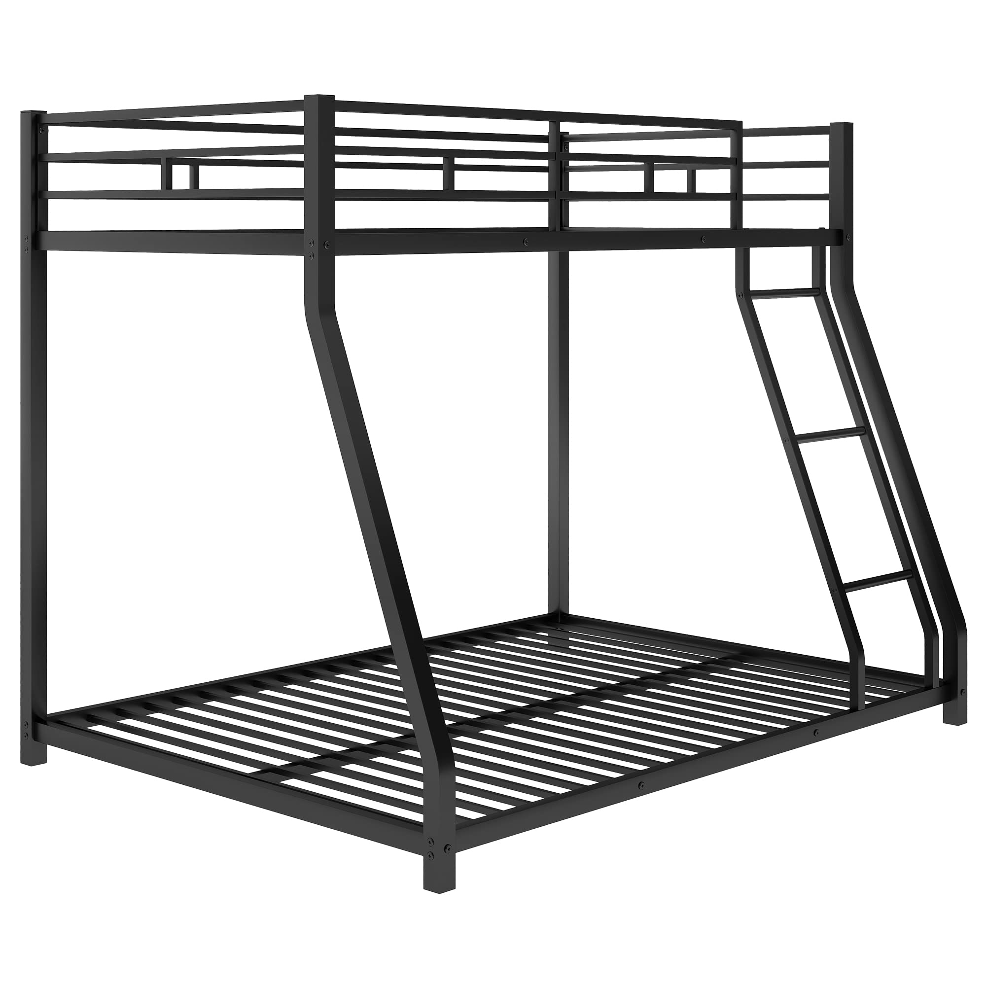 Twin Over Full Metal Bunk Bed with Ladder & Guardrail - Sturdy Low Profile Bunk Bed for Adults, Teens, Boys & Girls - Space Saving Black Bunk Bed for Small Rooms, Dorms, Kids Bedrooms & Guest Rooms