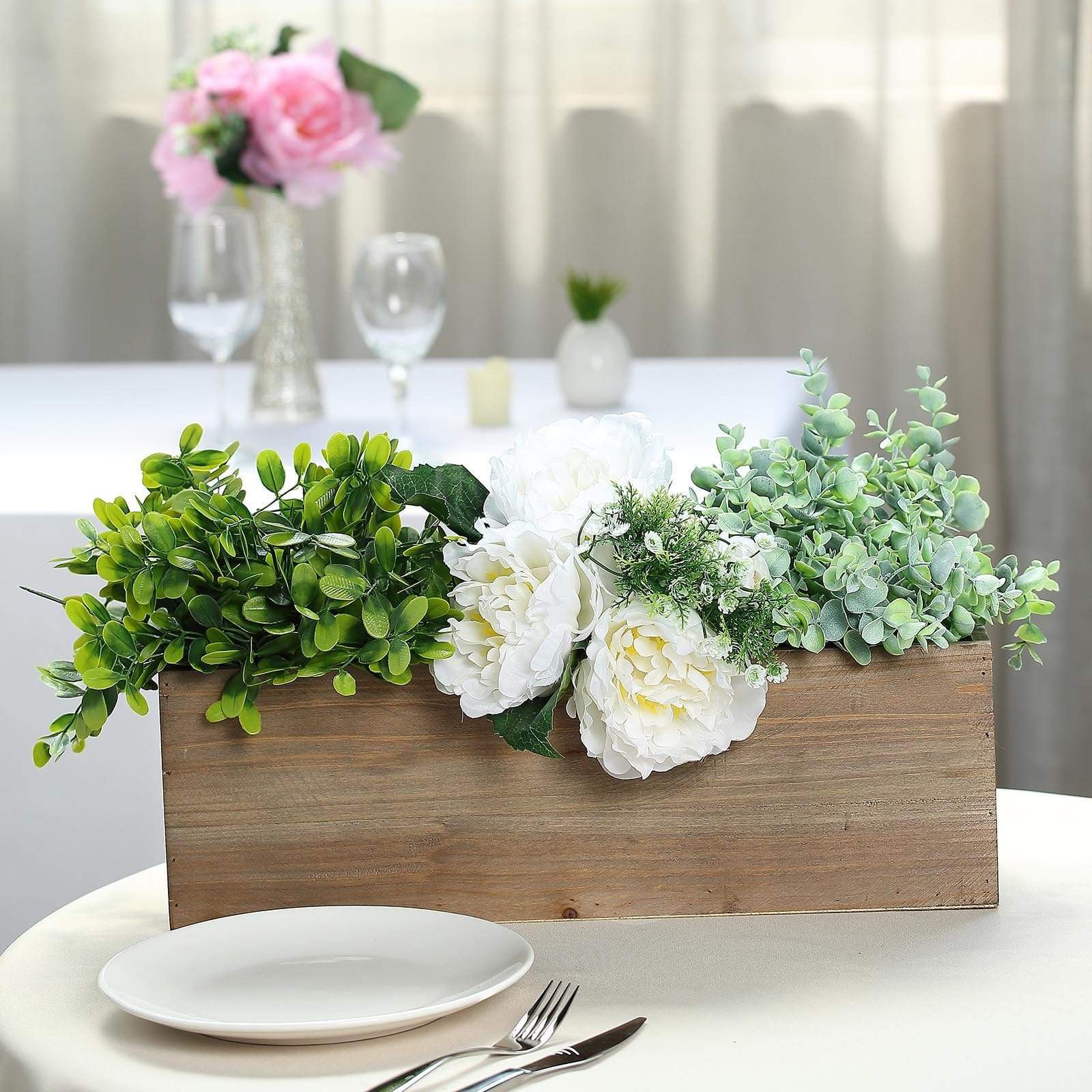 18 x 6 Inch Natural Wood Rectangular Planter Box - Rustic Wooden Flower Pot Holder for Indoor/Outdoor Plants, Home Decor Centerpiece - Perfect for Windowsill, Garden, Wedding, and Party Decorations