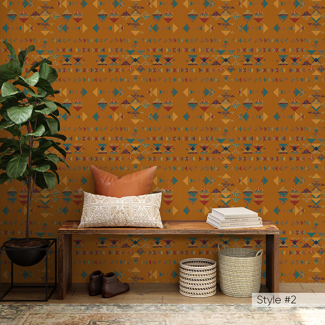 African Motifs Triangular Wallpaper W163 - Unique Geometric Peel and Stick Wallpaper for Living Room, Bedroom, Office Decor