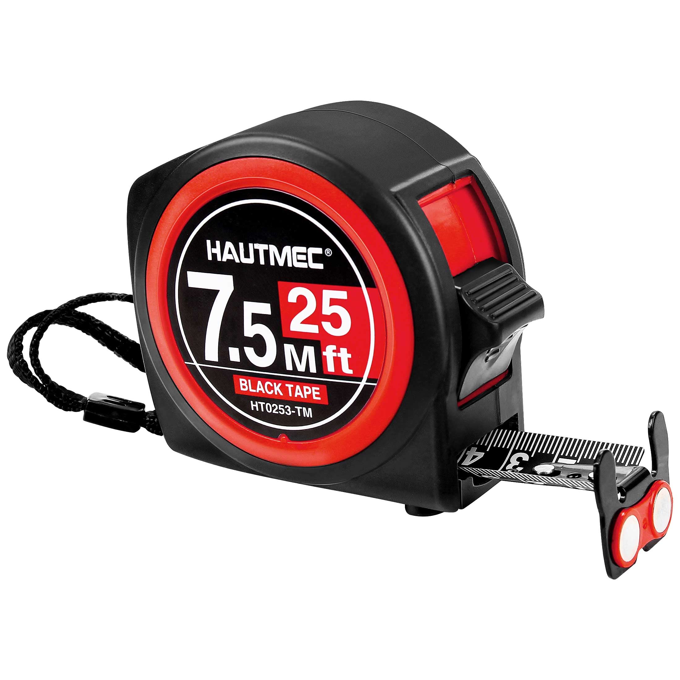 HAUTMEC 25Ft Retractable Tape Measure - Dual Side Metric/Inch Scale, Magnetic Hook, Double Stop Buttons & Compact Case for Construction, Carpentry, DIY Projects | HT0253-TM | Perfect for Home Improvement, Woodworking and Professional Use