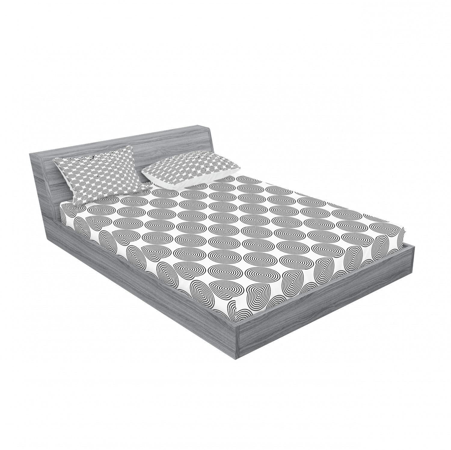 Ambesonne 2-Pack Queen Size Fitted Sheet Set with 4 Pillow Shams - Modern Geometric Rotated Lines Pattern in Grey & White - Complete Bedding Set for Master Bedroom, Guest Room or Dorm Decor