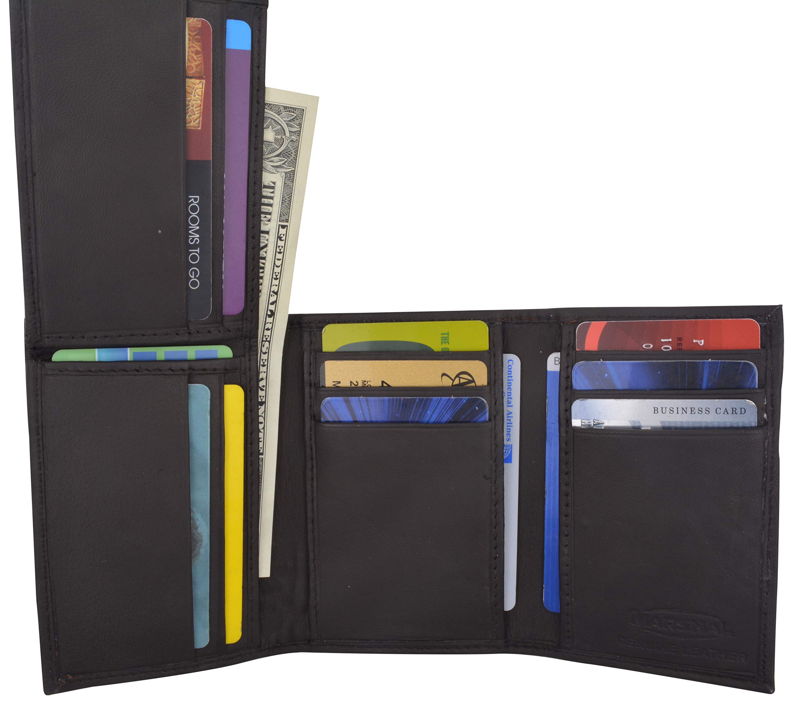 Premium Men's Brown Leather Wallet - Genuine Lambskin Trifold Design with Flip ID Window | Slim RFID Blocking Bifold Wallet for Everyday Carry & Travel
