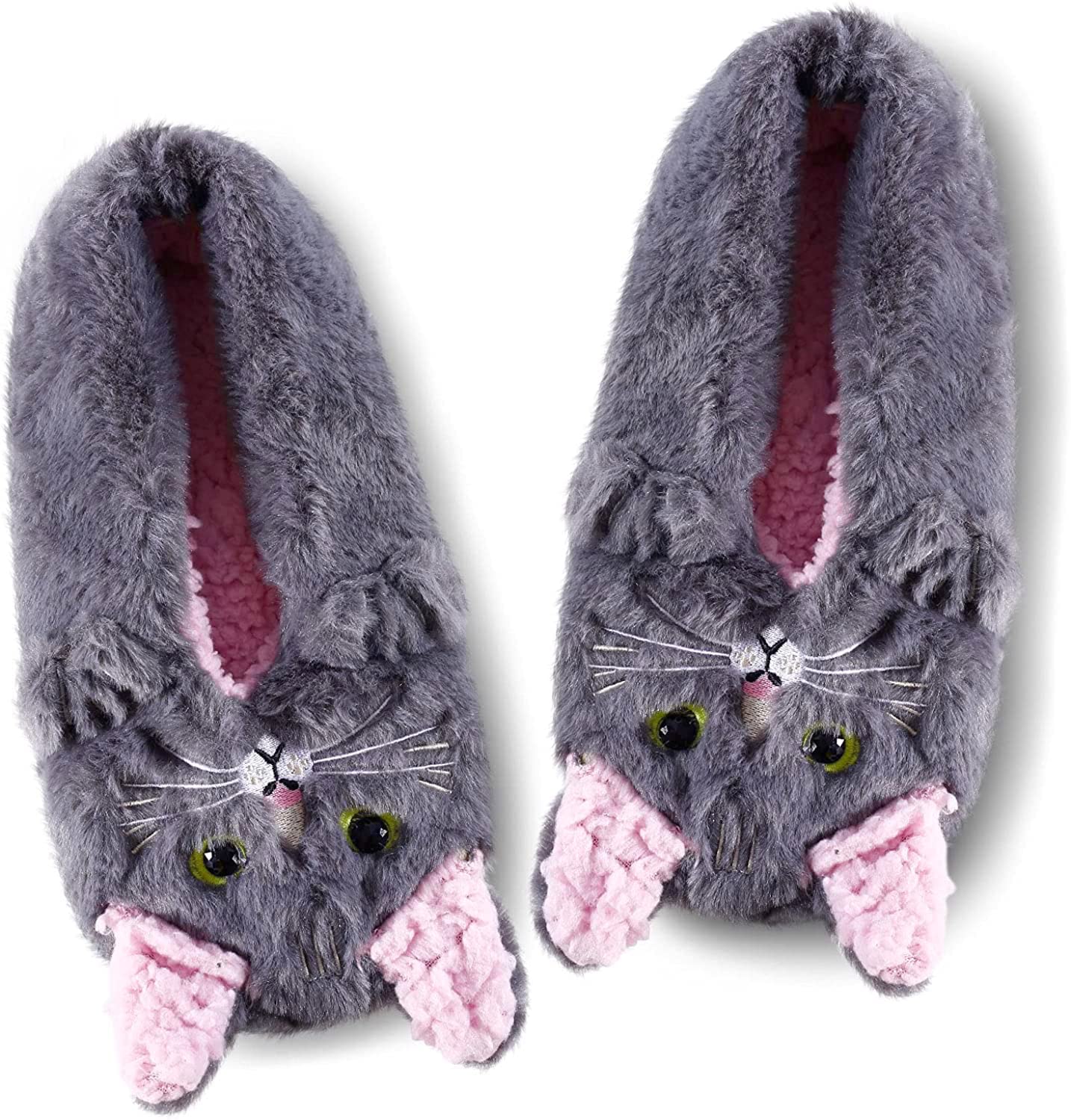 Warm Fuzzy Cat Slipper Socks for Women - Cozy Sherpa-Lined House Socks with Non-Slip Grippers | Perfect for Indoor Comfort, Lounge Wear & Gift Giving