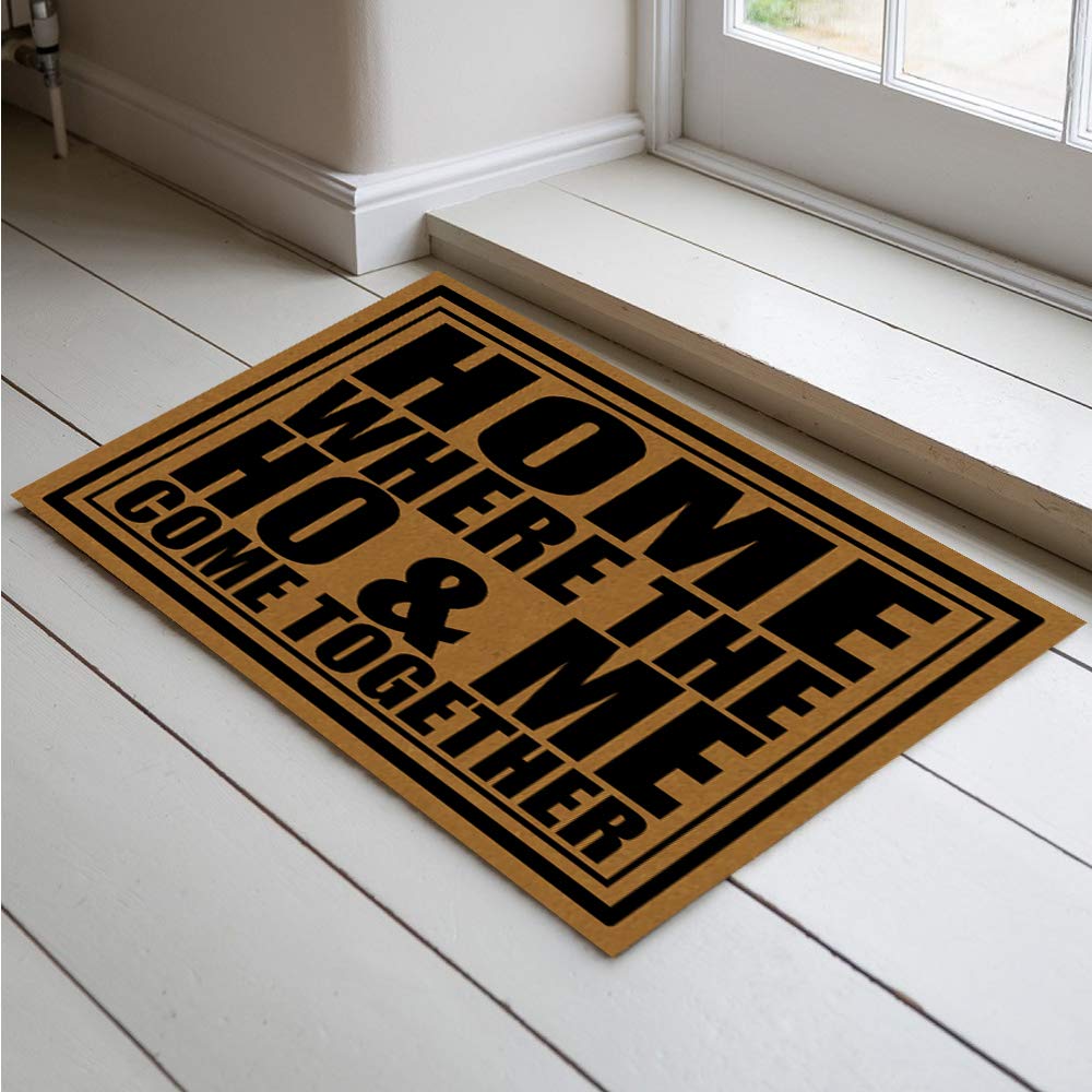 Jackey&Smith Funny Welcome Doormat - Non-Slip Entrance Rug for Home (30x18 Inch) - Perfect for Front Door, Balcony & Indoor Use - Where the Ho & Me Come Together