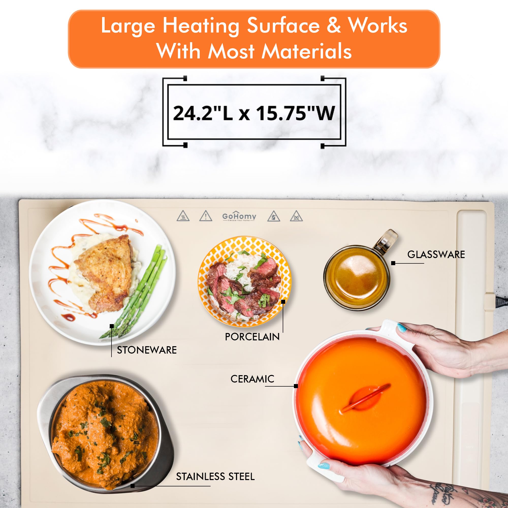 Electric Food Warming Tray with 3 Temperature Settings - Large Uniform Heating Surface, Foldable & Durable Hot Plate - 12-Hour Continuous Use for Parties, Buffets, and Family Gatherings - Perfect for Keeping Meals Warm at Home or Catering Events