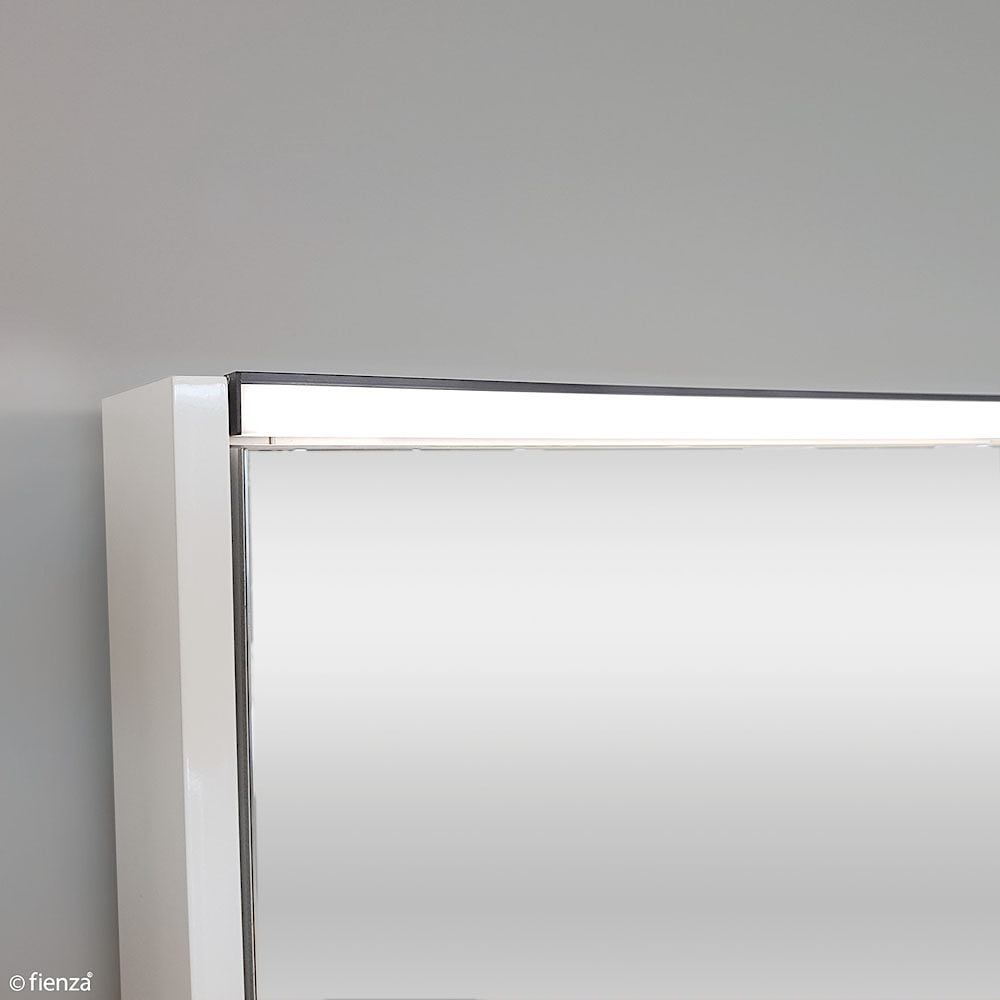 Fienza 750mm LED Mirror Cabinet with Touch Sensor - Satin White Bathroom Vanity for Modern Home & Spa Decor