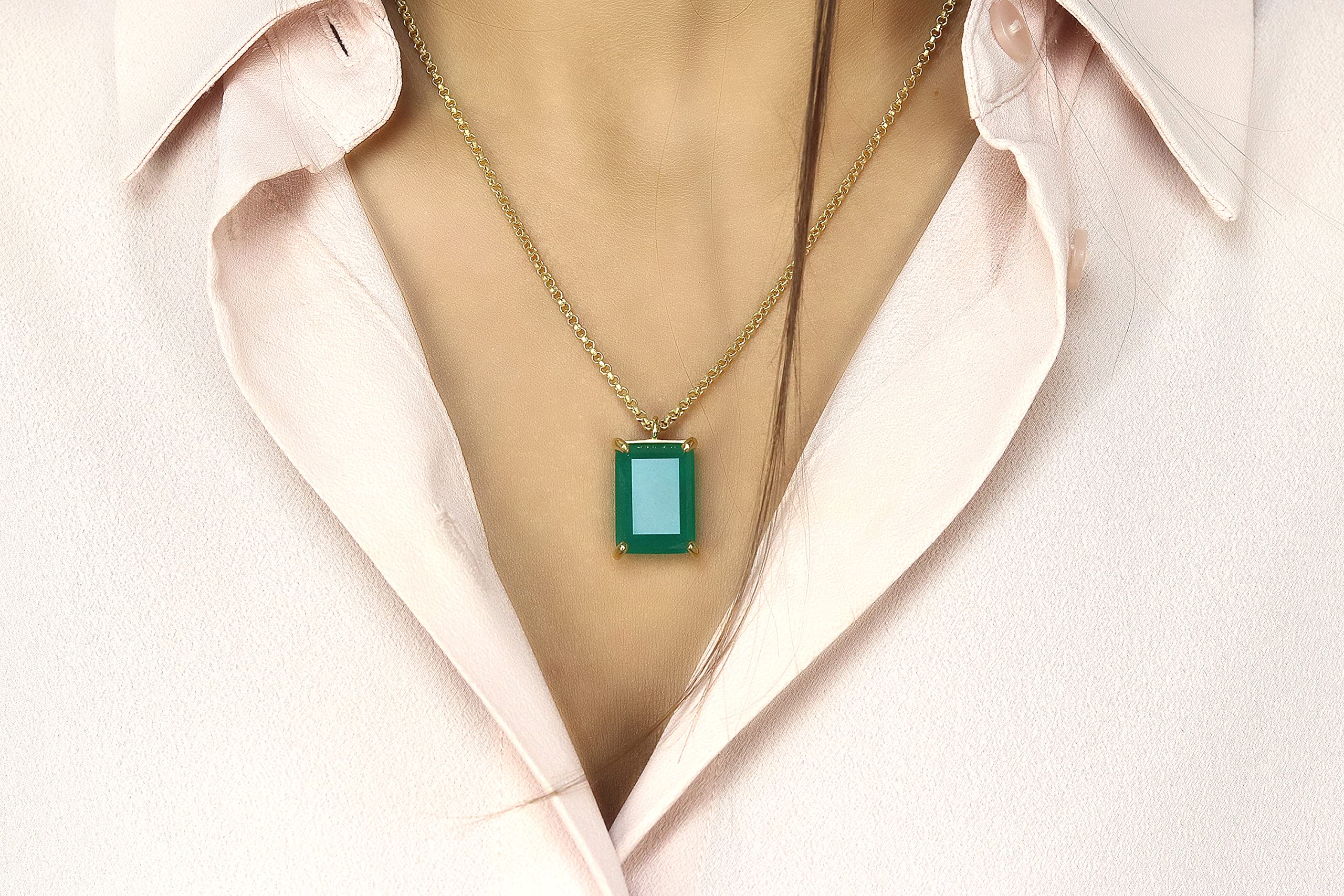 Artisan Green Onyx Gold Necklace - Healing Crystal Jewelry for Women | Elegant & Custom