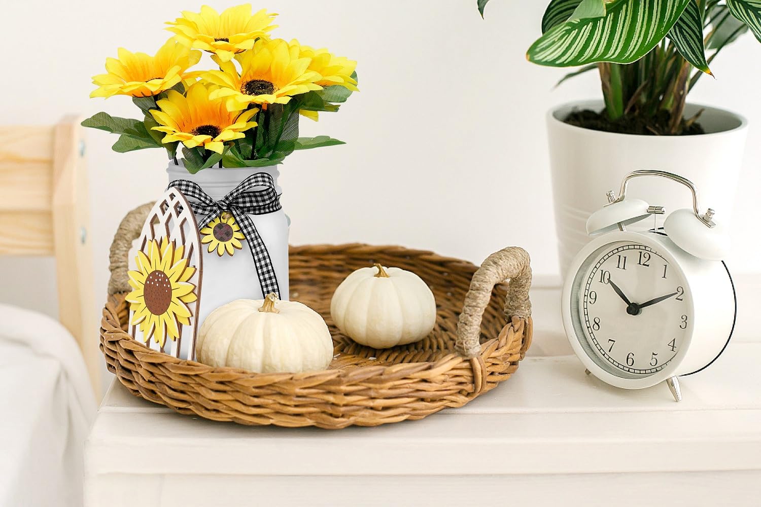 Sunflower Decor for Kitchen & Home - Rustic Farmhouse Mason Jar Centerpiece, Summer Tier Tray Decorations | Perfect for Farmhouse Style Kitchens, Dining Tables & Seasonal Home Decor