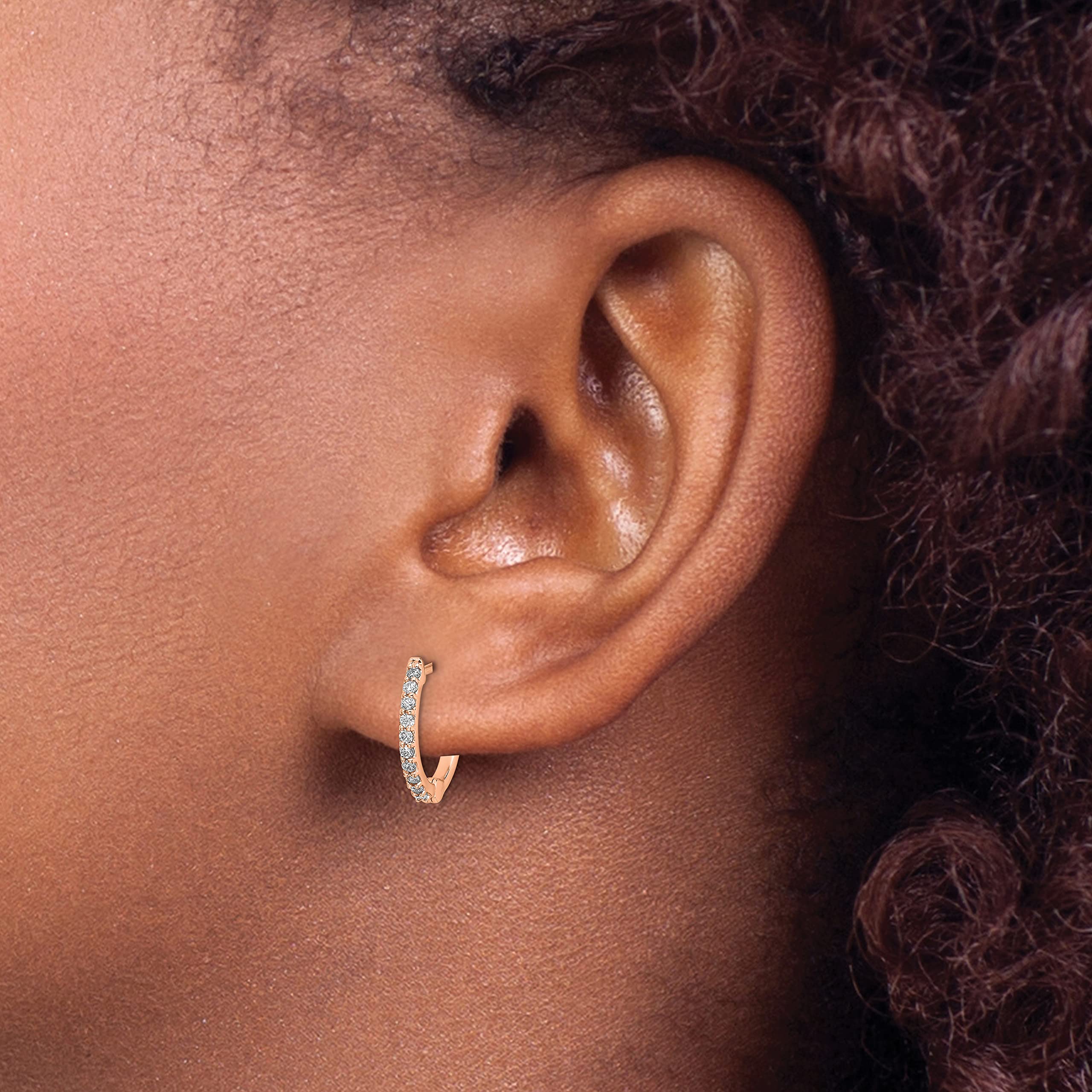 14K Rose Gold Diamond Hinged Hoop Earrings for Women - 13mm Dainty Luxury Stud Earrings, Perfect for Weddings, Parties & Everyday Elegance