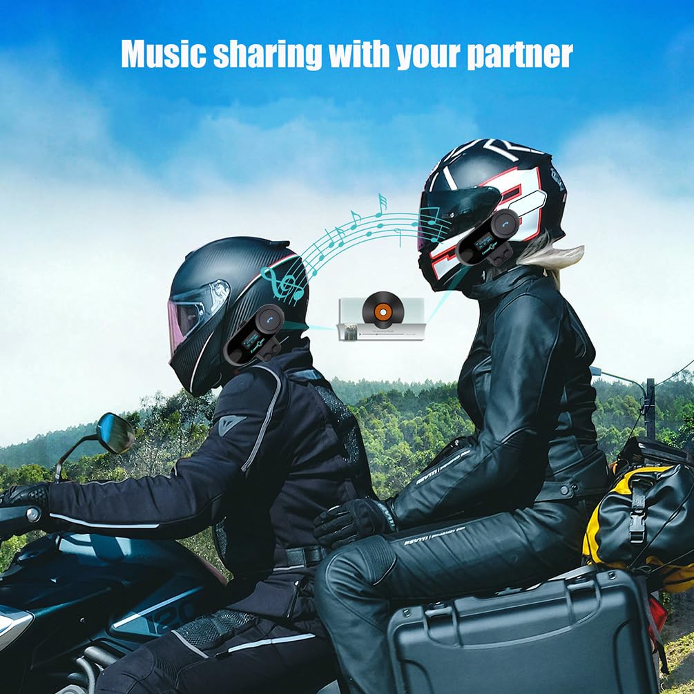 FreedConn 2-Pack TCOM-SC Motorcycle Bluetooth Intercom Headset - Universal Helmet Communication System for 2-3 Riders with Music Sharing, LCD Display, FM Radio, GPS & Waterproof - Perfect for Group Riding, Road Trips & Adventure Motorcycling