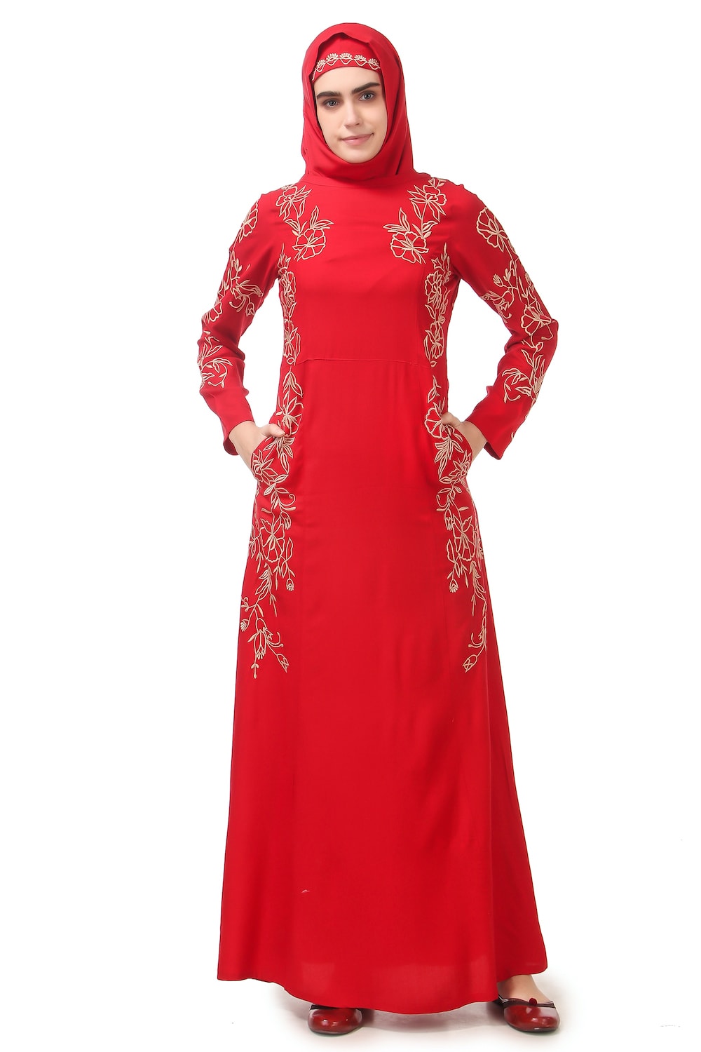 Embellished Princess Seam Rayon Abaya Dress - Elegant Muslim Women's Prayer Dress for Ramadan & Special Occasions