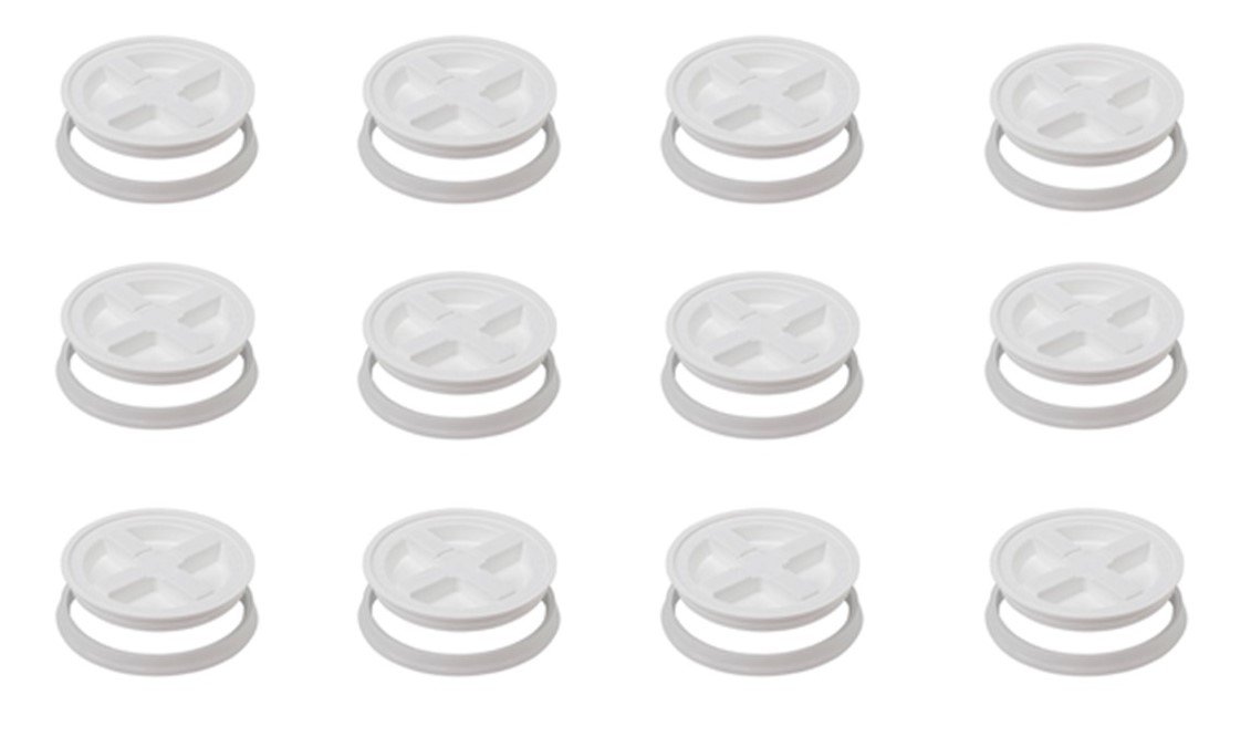 5 Gallon White Gamma Seal Lids - 12 Pack | Airtight Food Storage Container Lids for Buckets | Perfect for Dry Goods, Pet Food & Emergency Supplies Storage