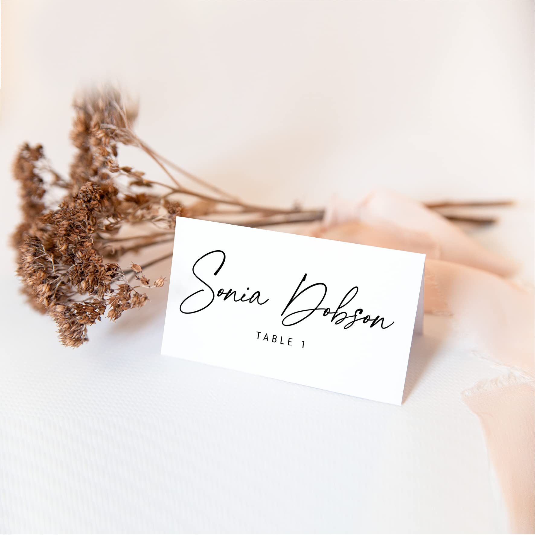 Punkcards - Elegant White Wedding Name Place Cards - 85mm x 55mm Folded Tent Cards (60 Pack) - Perfect for Table Settings, Bridal Showers & Formal Events