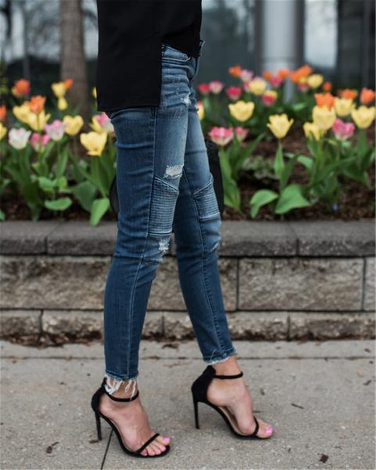 Recious Women's Sexy Moto Biker Stretchy Skinny Leggings - High Waist Denim Jeans for Workout, Yoga & Casual Wear | Perfect for Motorcycle Riding & Night Out