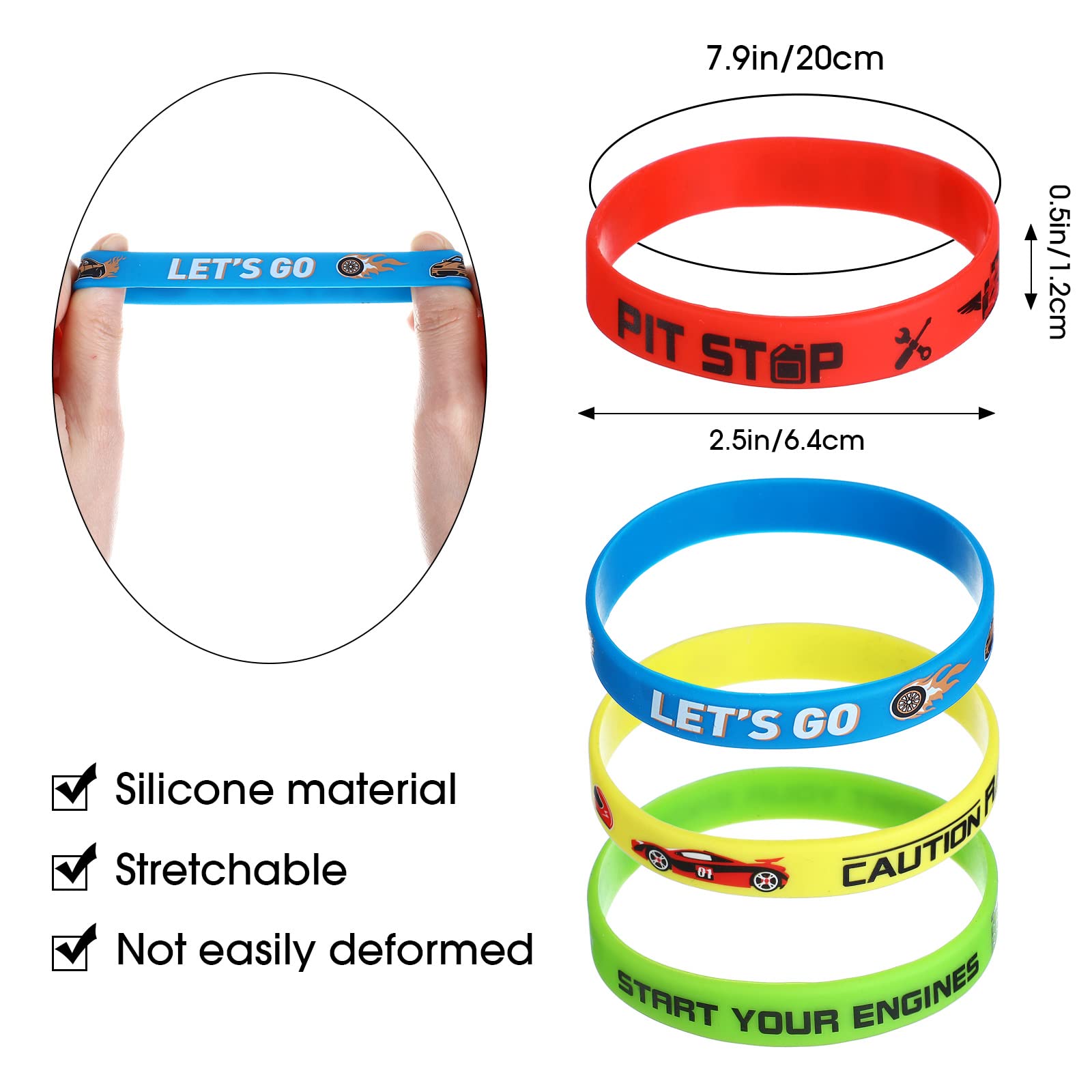 Race Car Party Favors 48 Pack - Race Car Birthday Party Supplies, Decorations, Rubber Bracelets & Silicone Wristbands for Kids Birthday, Racing Theme Party, Dirt Bike Event, Fitness Motivation | Perfect for Race Car Themed Birthday Parties, Motorsport Events & Team Giveaways