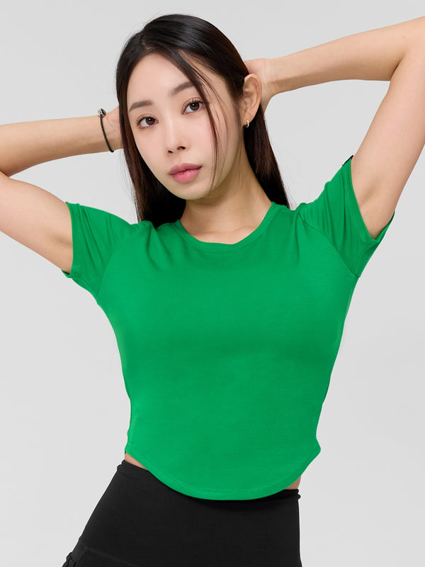 Soft Tension Round Crop Top for Women - Stretchy Comfort Fit Summer Fashion T-Shirt | Perfect for Yoga, Beach & Casual Outfits