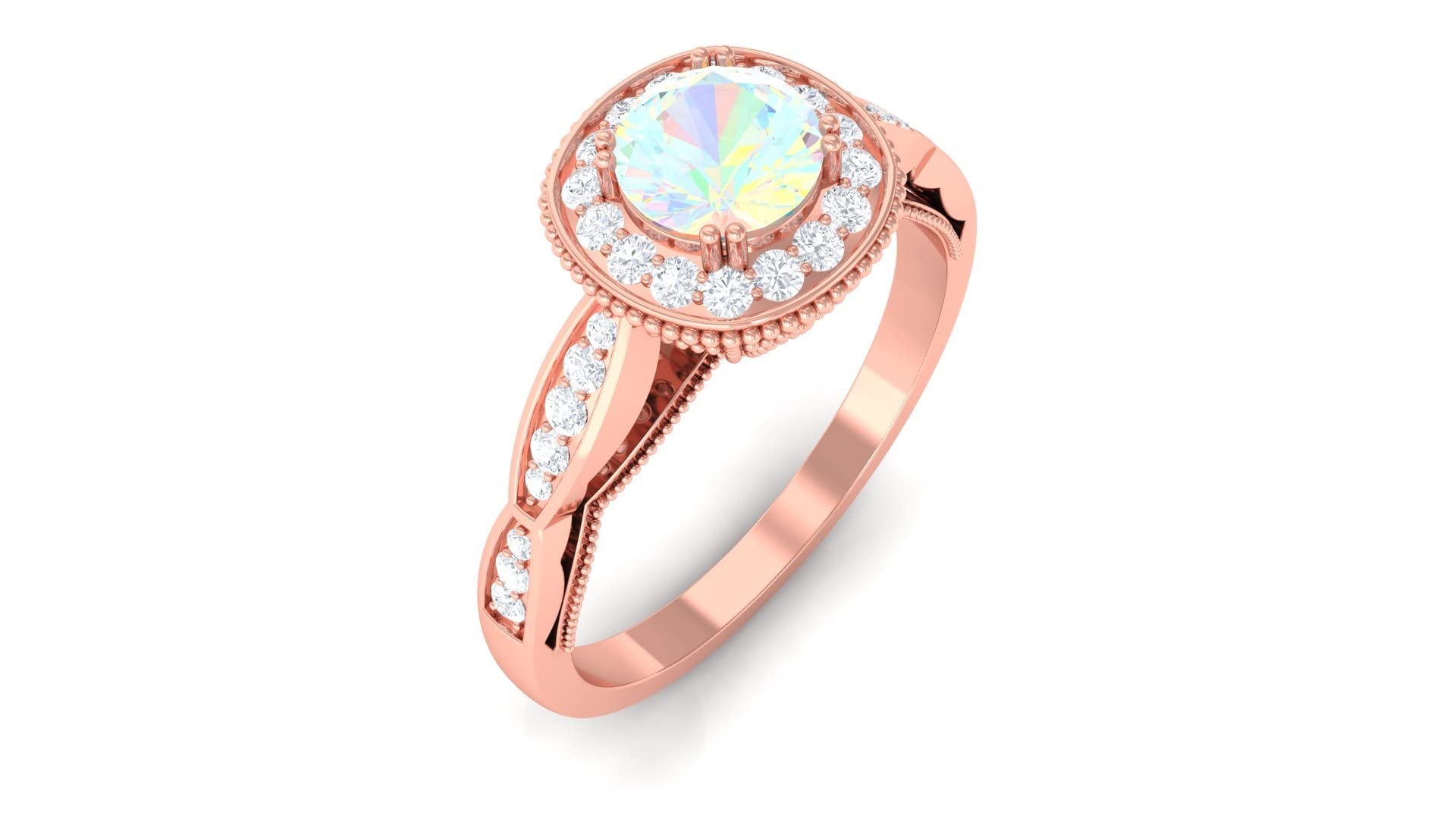 Ethiopian Opal Engagement Ring 14K Solid Gold with Diamond Halo - 5mm Round Cut Genuine Ethiopian Opal Vintage Style Ring for Women - Perfect for Wedding, Proposal, Anniversary & Special Occasions