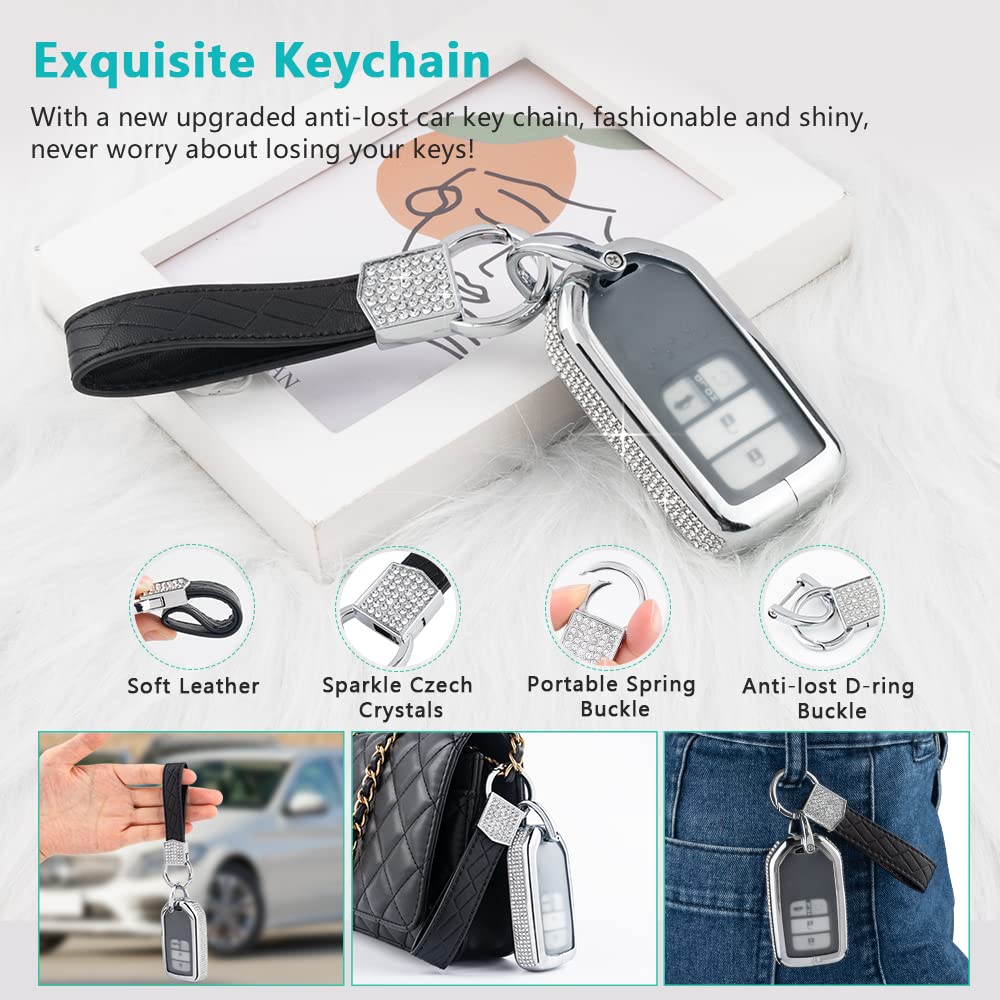 PIFOOG Glitter Car Key Fob Cover for Honda - Smart Key Case Protector Fits Accord, Civic, CRV, Pilot, HRV, Odyssey, Ridgeline, Passport | Crystal Keychain Accessories for Everyday Protection & Style