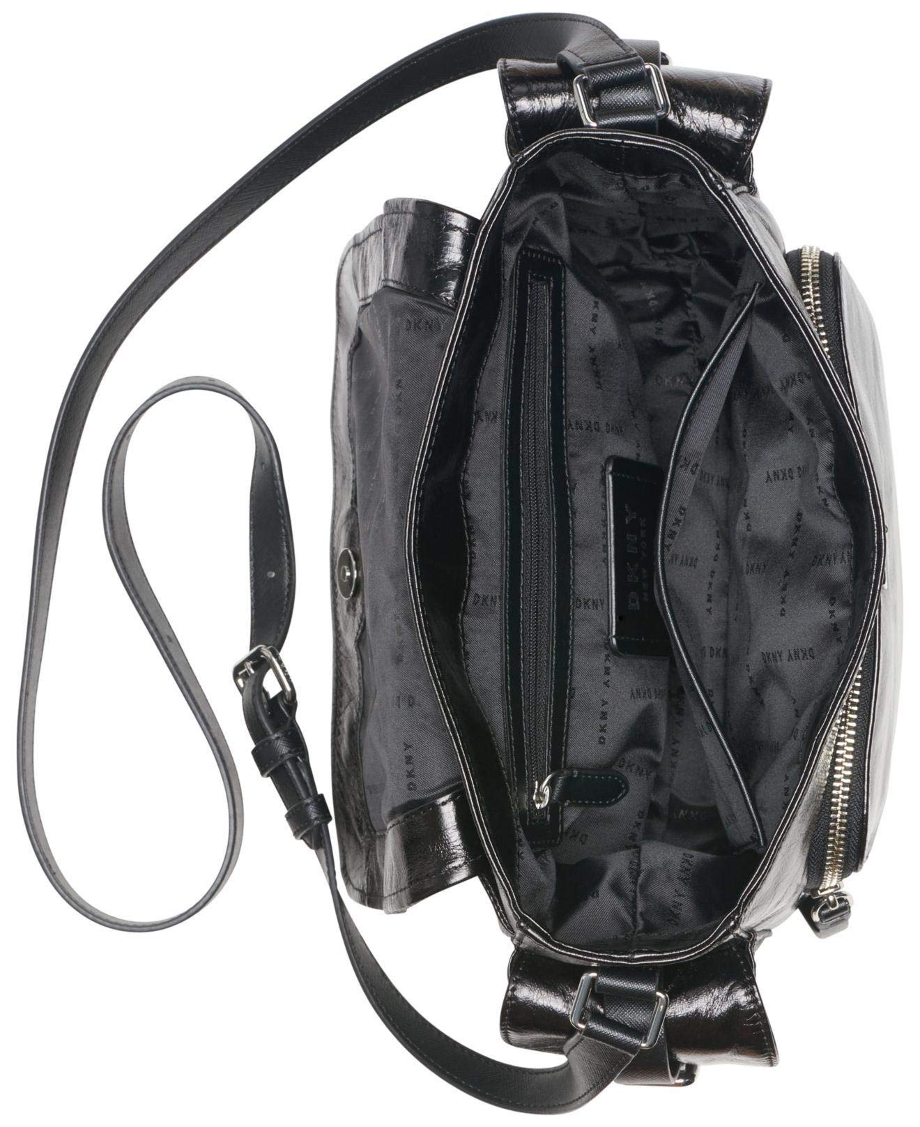 DKNY Naomi Messenger Crossbody Bag for Women - Stylish Black Leather Shoulder Bag, Perfect for Work, Travel & Everyday Use