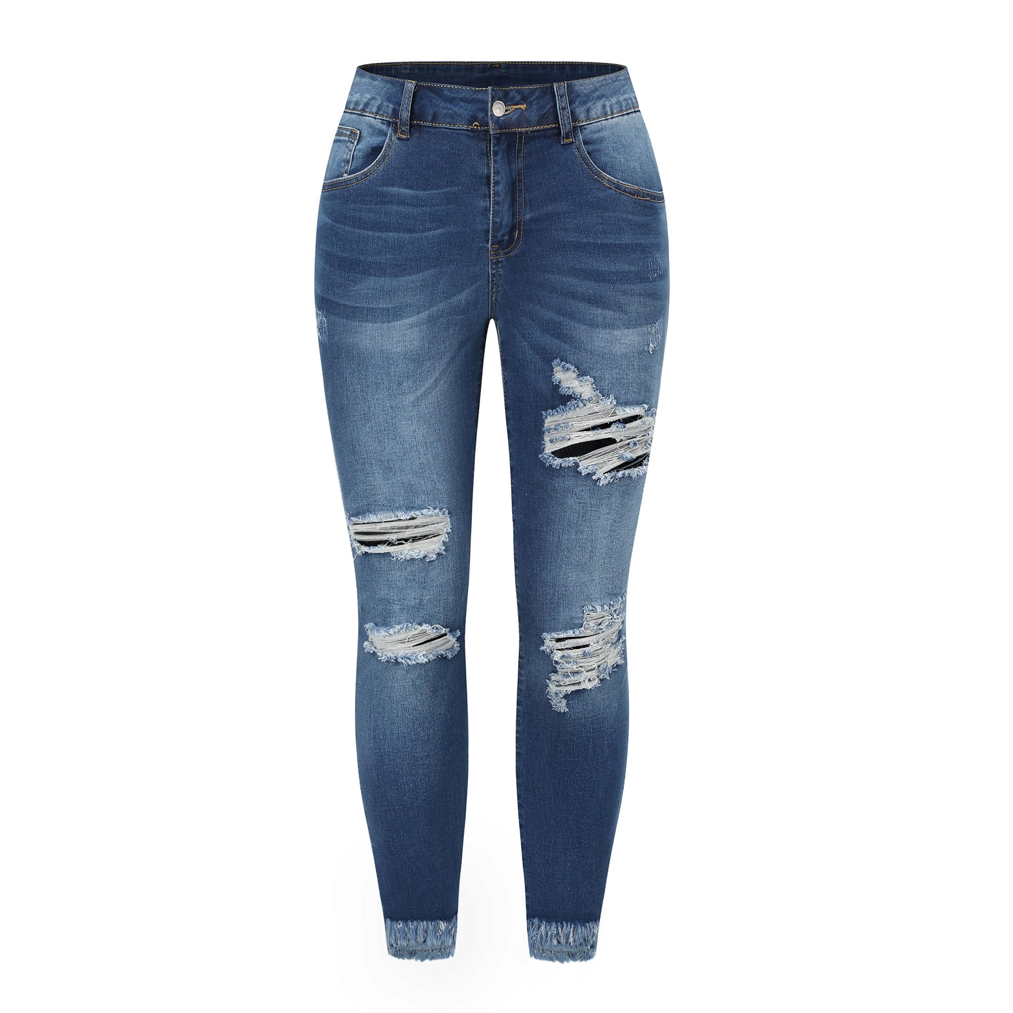 THUNDER STAR Women's Stretch Ripped Cropped Jeans - Mid Rise Distressed Denim Pants for Casual Wear | Perfect for Street Style, Weekend Outfits & Fashionable Looks