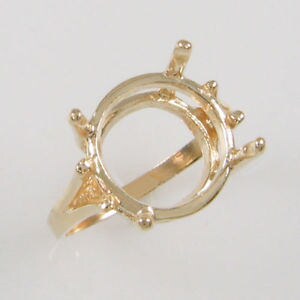 14K Solid Gold 9mm-15mm Round 4 Prong Pre-Notched Blank Ring Shank Setting - Size 7 (143-496) - Perfect for Custom Engagement Rings, Wedding Bands & Jewelry Making