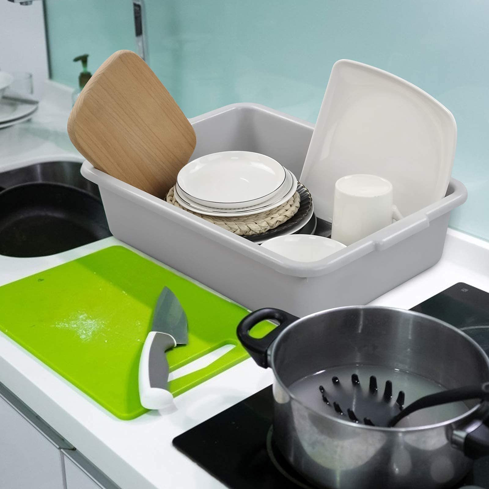 Xyskin 13 L Plastic Commercial Bus Tubs - Heavy Duty Utility Bus Boxes for Restaurant & Kitchen Storage (4-Pack) - Perfect for Food Service, Dishwashing & Organization