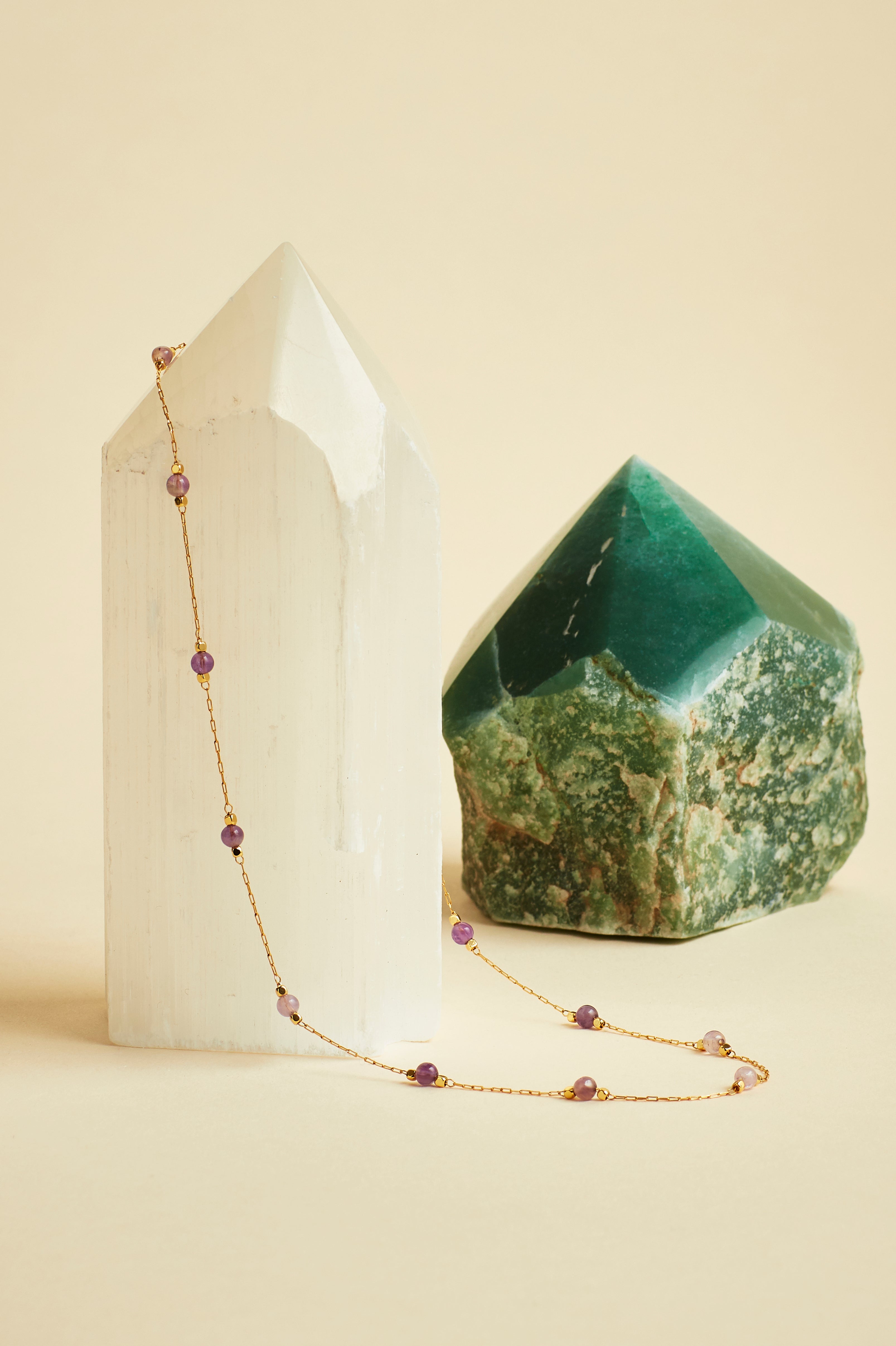 Natural Amethyst Gemstone Bead Necklace for Women - Healing Crystal Jewelry for Stress Relief & Positive Energy - Perfect for Meditation, Yoga & Spiritual Wellness