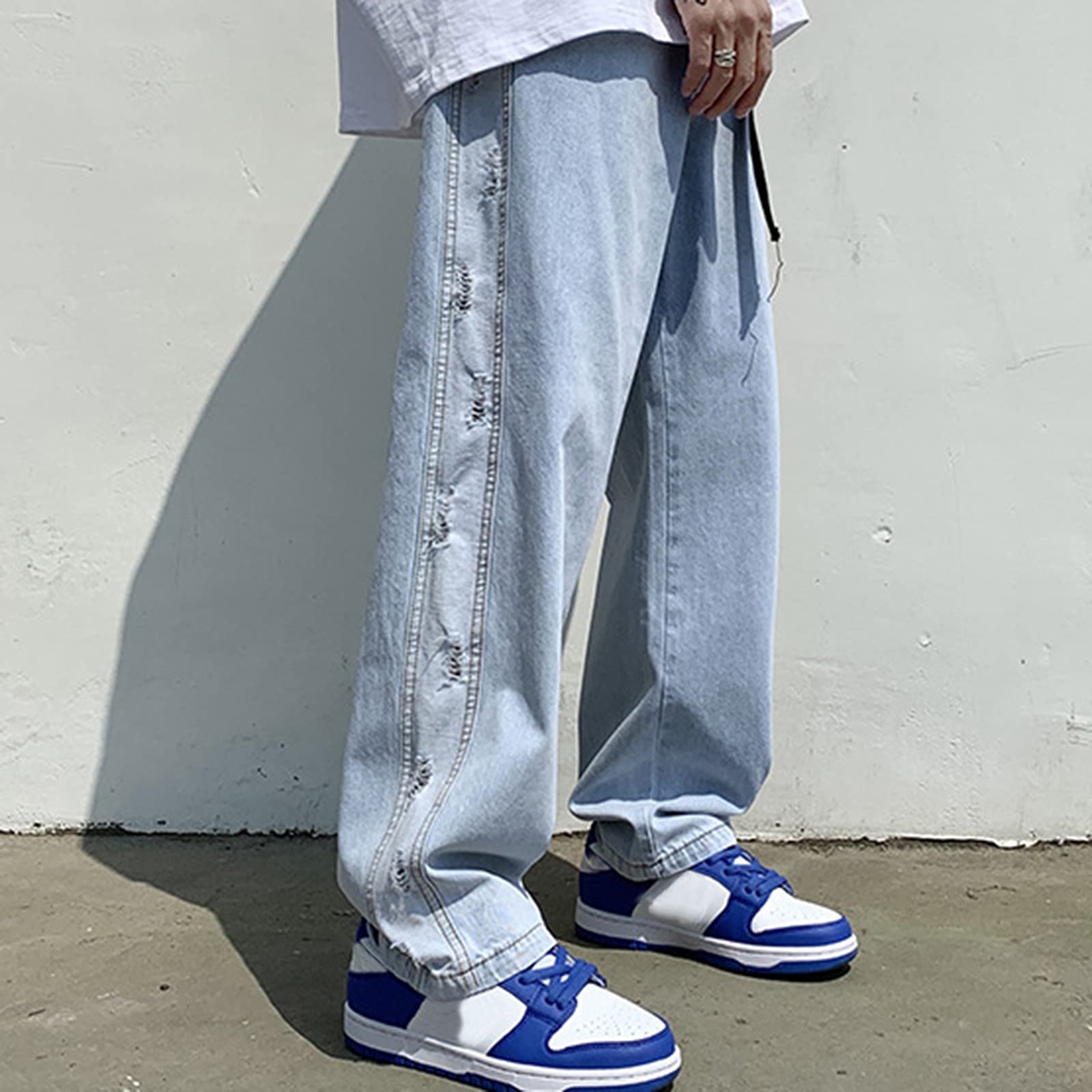 Men's Loose Fit Wide Leg Jeans - Plus Size Light Blue Denim Pants for Street Fashion | Casual Wear & Everyday Comfort