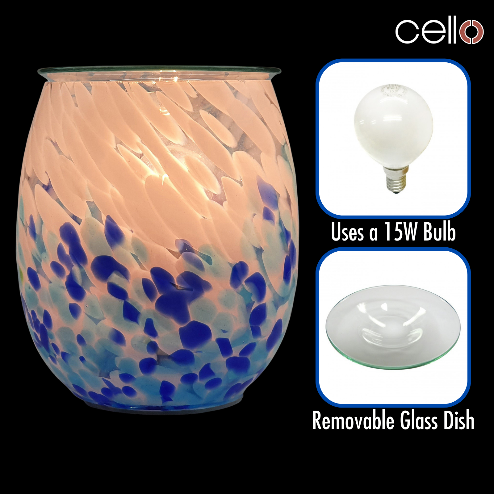 Premium Cello Electric Wax Warmer - Handcrafted Art Glass with Crashing Waves Design for Home Aromatherapy & Relaxation | Perfect for Living Room, Bedroom, Spa & Office Decor
