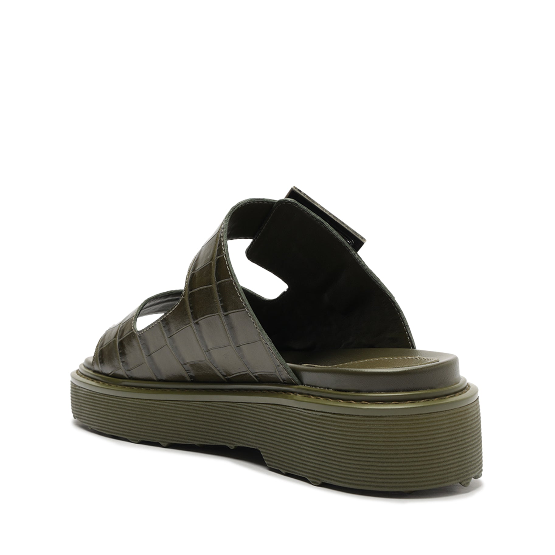 NOLA Crocodile Embossed Leather Sandals - Women's Comfortable Flat Heel Sandals (S2169700040003) | Perfect for Summer, Beach, and Casual Outings