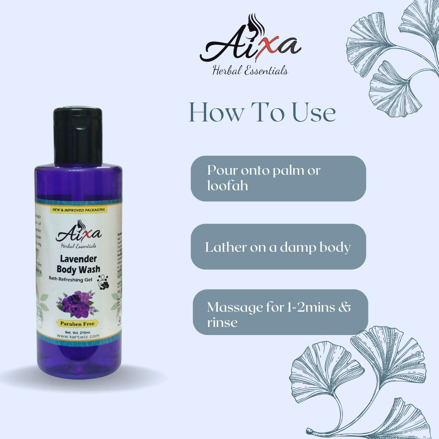 Herbigiri Herbal Lavender Body Wash & Shower Gel - 210ml (Pack of 2) - Moisturizing & Refreshing Bath Essential for Relaxation & Stress Relief - Perfect for Daily Use, Spa Days & Aromatherapy