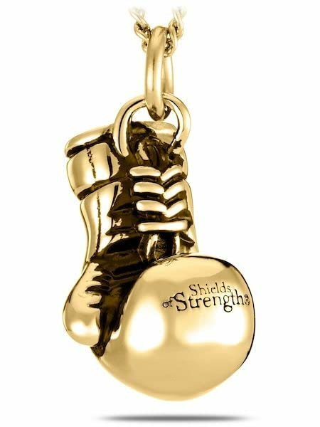 Shields of Strength Men's 14K Gold Plated or Stainless Steel Boxing Glove Necklace Pendant Chain with Philippians 4:13 Bible Verse - Christian Jewelry Gift for Him, Workout Motivation & Faith Inspiration