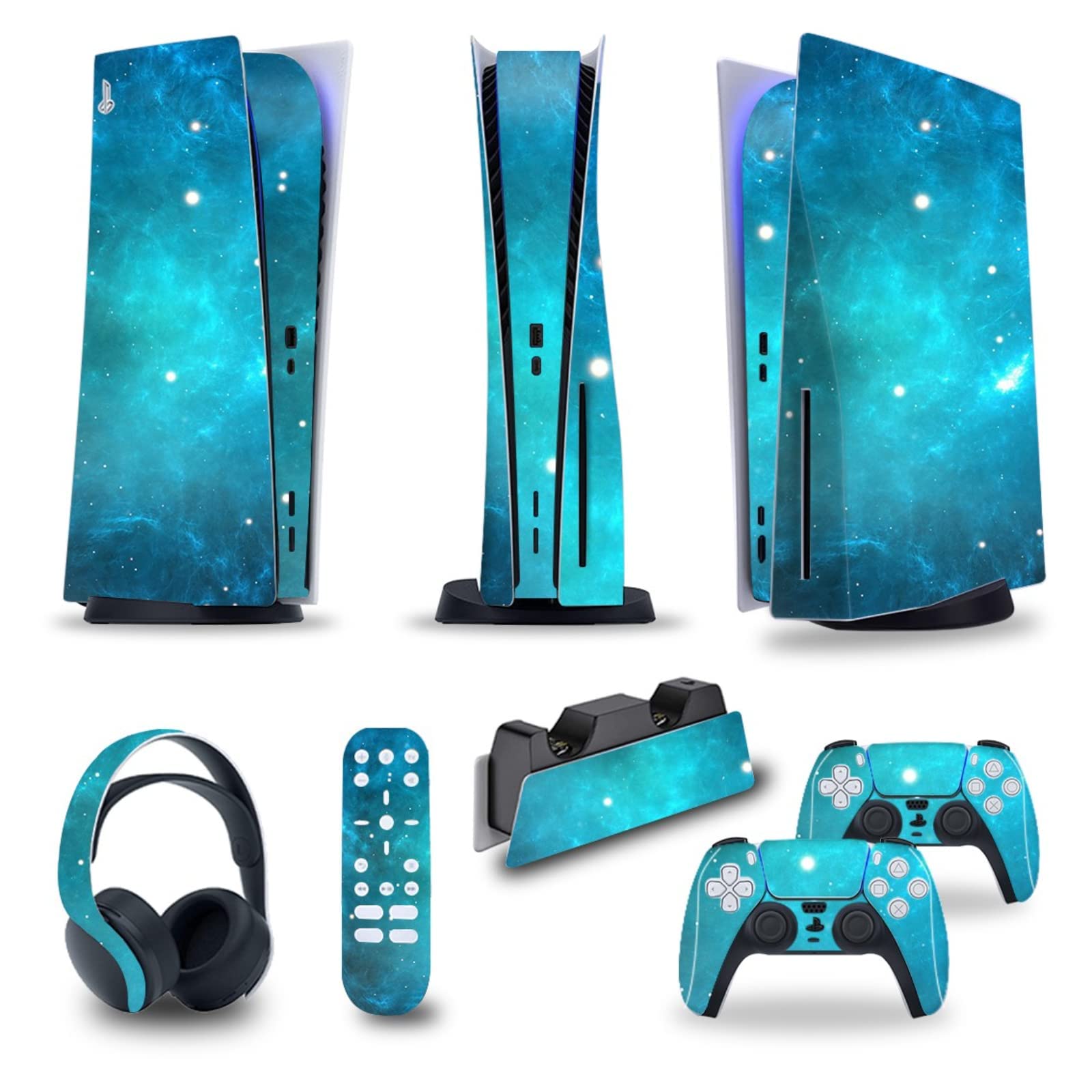Langardirect 5-in-1 Full Skin Decal Set for PS5 Console (Disk/Digital Edition) - Vinyl Sticker Cover for PS5 Controller, Charging Station, Headset & Media Remote - Perfect for Gaming Setup & Console Protection
