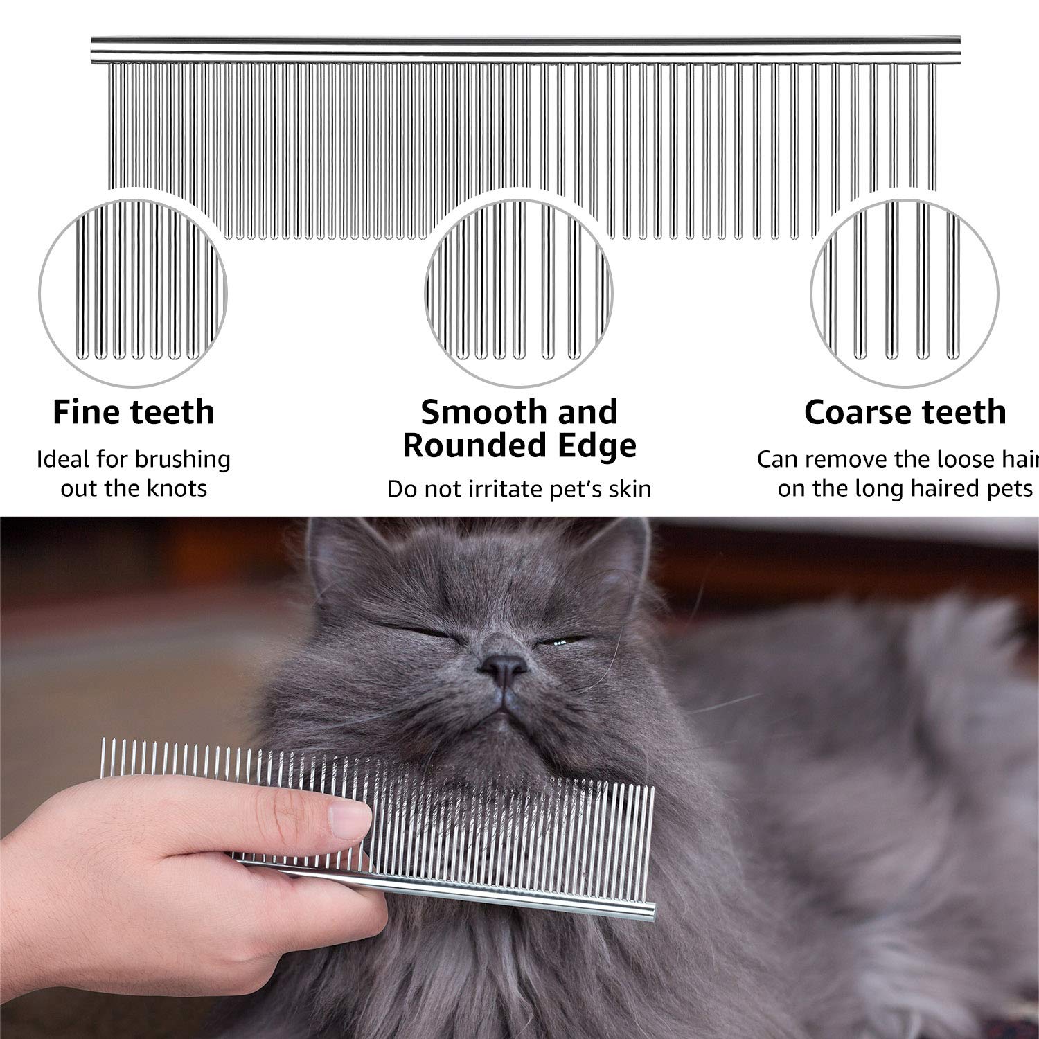 BENSEAO 5-Piece Pet Grooming Set - Metal Flea Comb for Dogs & Cats, Lice & Tear Stain Remover, Durable Detangling Comb with Storage Pouch (Blue) | Perfect for Removing Tangles, Dandruff & Floating Hair at Home or Professional Grooming