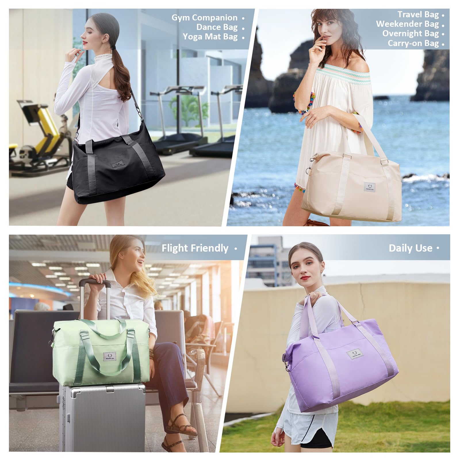 Best Gym Bag for Women - Waterproof Travel Duffel Bag with Trolley Sleeve, Large Weekender Overnight Bag & Carry On Tote for Workout, Yoga, Dance, Travel & Gym - Perfect for Sports, Fitness & Business Trips
