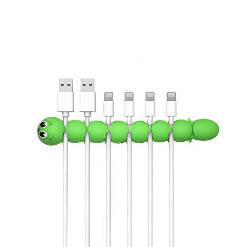 Caterpillar Cable Clips - 7 Slot Cord Organizer for Home & Office | Desk Cable Management Holder for Charger, Power Cord, Computer, Car & Bedside | USB Cable Organizer (Green) | Perfect for Workspace, Car & Travel Organization