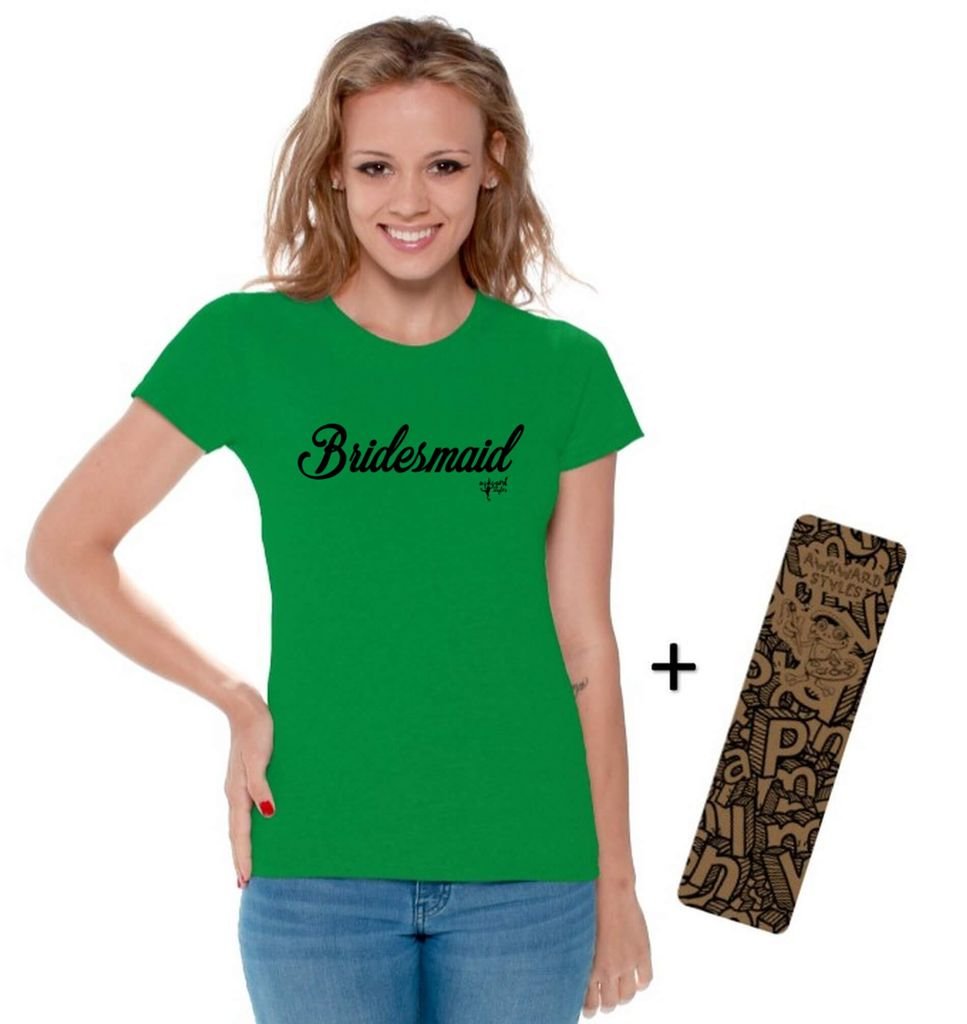 Awkwardstyles Women's Bridesmaid T-Shirt - Black Wedding Party Shirt with Free Bookmark - Perfect for Bachelorette Parties, Bridal Showers & Wedding Events
