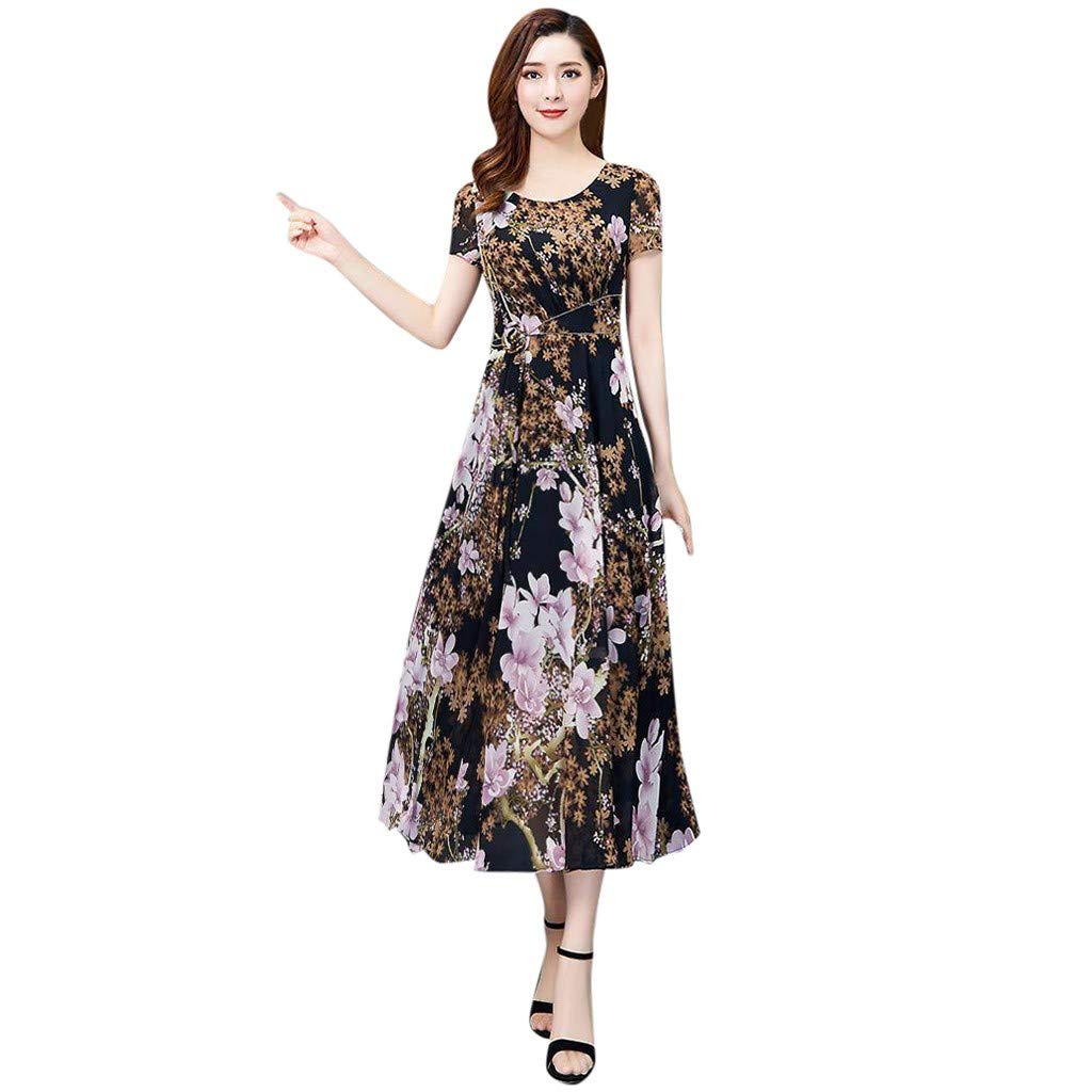 Women's Floral Print Long Dress - Soft & Comfortable Short Sleeve Summer Beach Dress | Perfect for Vacation, Poolside, and Casual Outings
