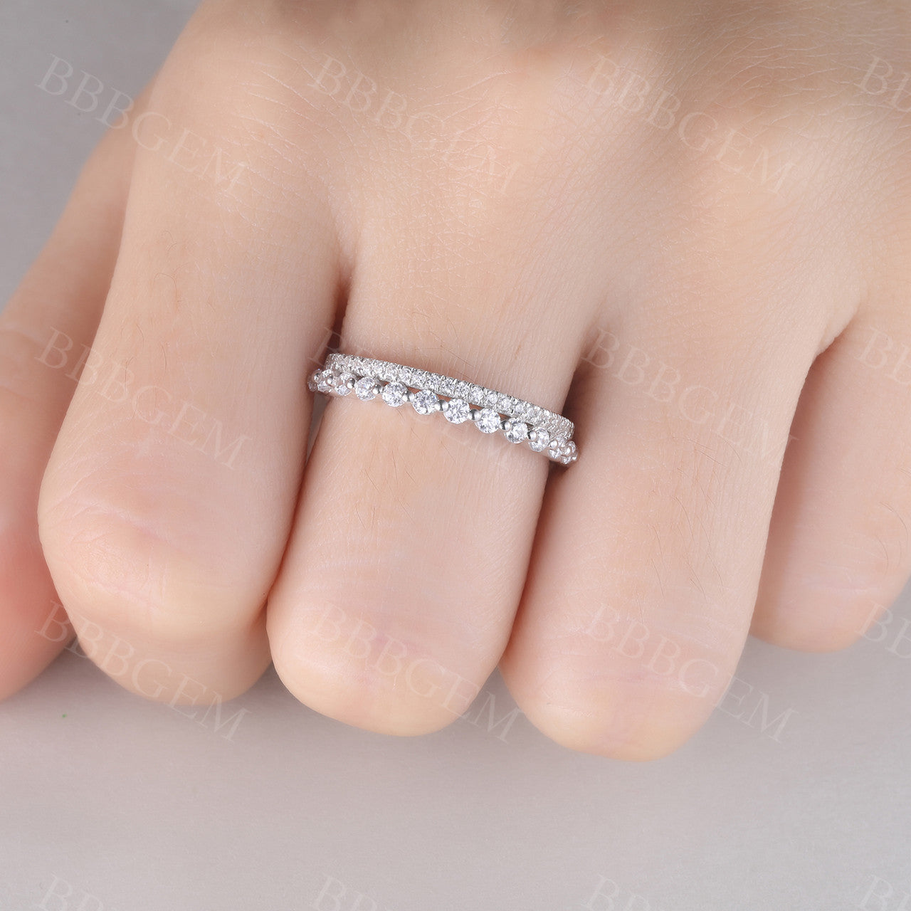 Vintage Moissanite Double Row Wedding Band - Half Eternity Stacking Ring for Women | Perfect for Bridal Sets, Anniversary Gifts & Everyday Elegance
