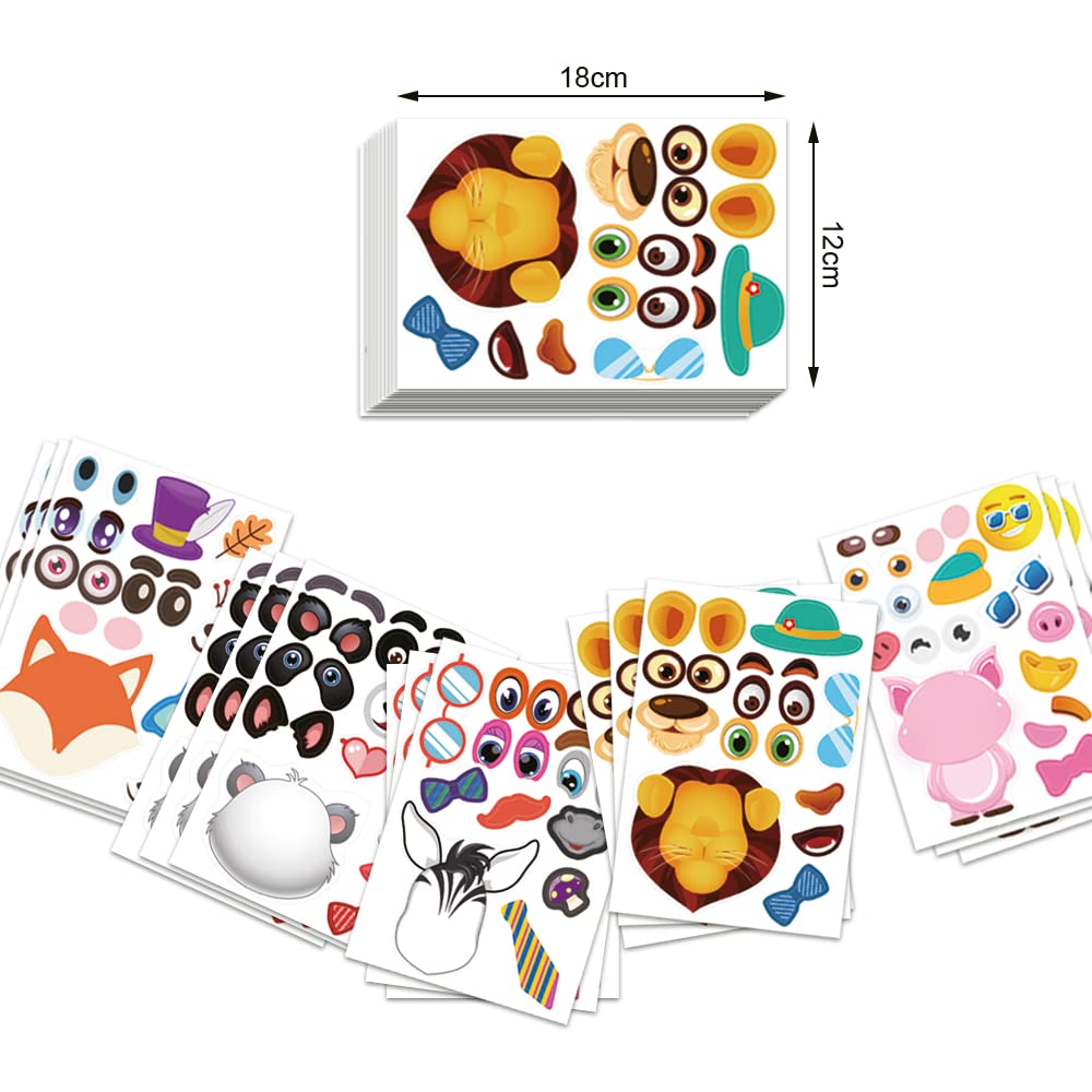 42 Sheets DIY Animal Face Stickers for Kids - 12 Animals & 6 Dinosaur Sticker Pads Set - Creative Art Craft, Party Favors, School Rewards for Boys & Girls - Perfect for Birthday Parties, Classroom Activities & Arts & Crafts Projects