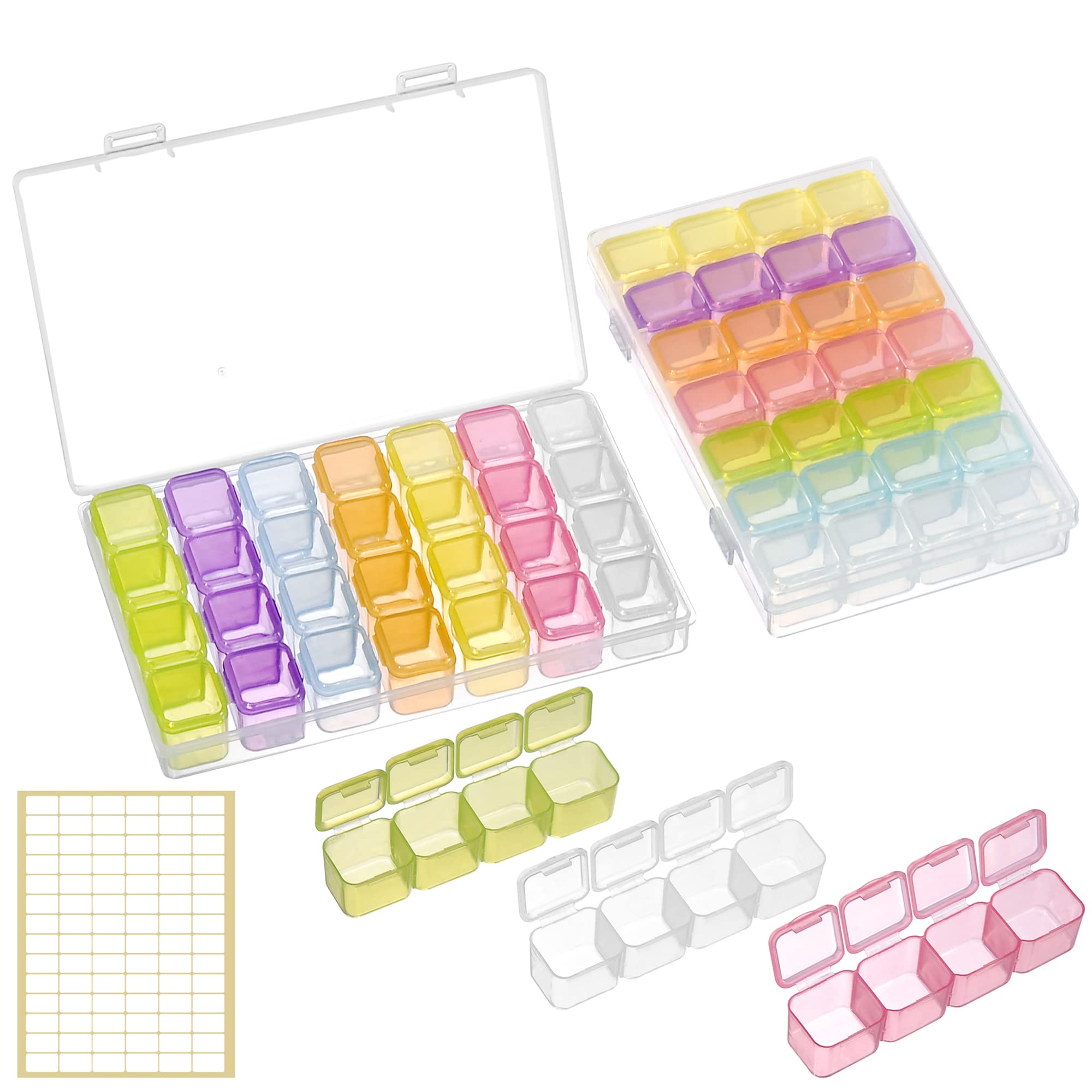 2 Pack 28 Grids Diamond Painting Storage Containers - Bead Organizer Plastic Box for Arts & Crafts, Nail Art Accessories, Small Findings & Rhinestones (Multicolor) - Perfect for DIY Projects, Jewelry Making & Craft Organization
