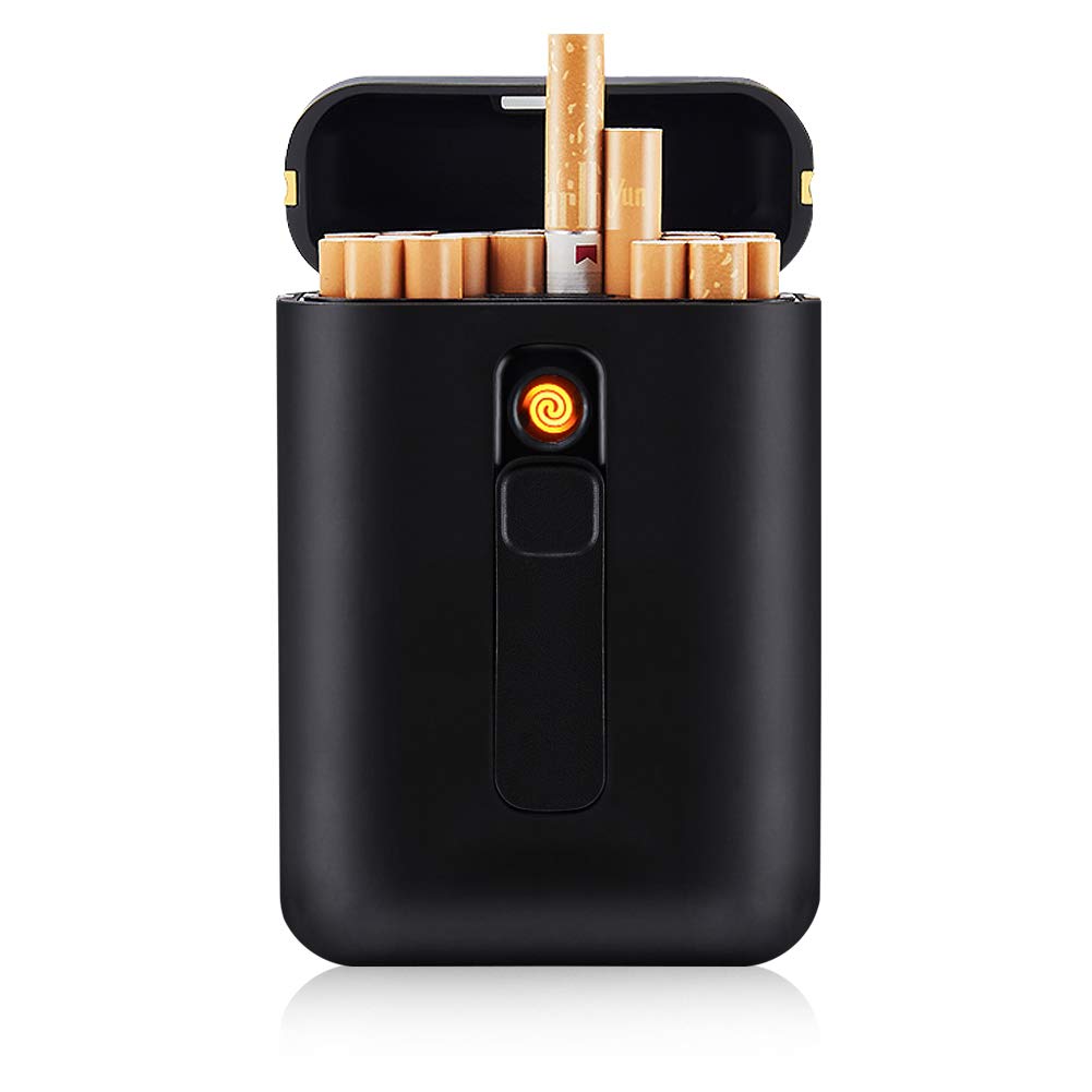 Rechargeable Windproof USB Electric Lighter & Cigarette Case Combo - 2-in-1 King Size Portable Storage for 20 Regular Cigarettes (Black) | Perfect for Travel, Outdoor Smoking, and Everyday Use