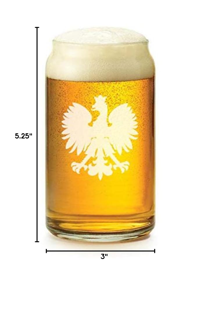 16 oz Beer Can Glass with Polish Eagle Design - Perfect for Lager, IPA, and Craft Beer Enthusiasts | Great for Parties, BBQs, and Home Bars