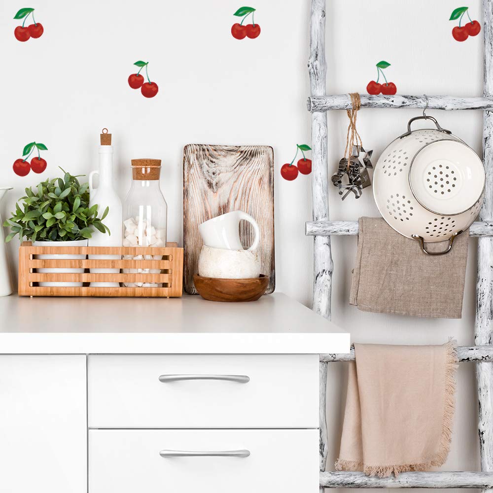 Tempaper Cherry Peel and Stick Wall Decals - Self-Adhesive Removable Wall Stickers for Home Decor, Nursery, Bedroom, Office - Red Floral Design (Set of 24) - Perfect for DIY Home Improvement, Kids Room, and Rental Apartment Decorating