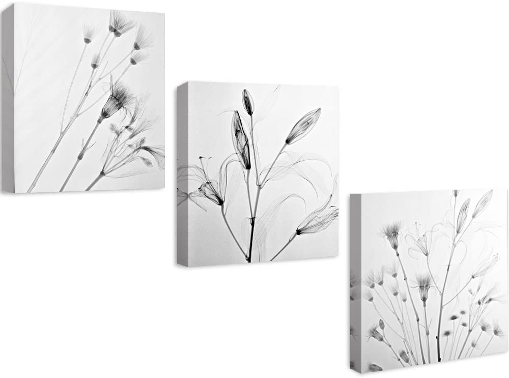 Abstract Gray and White Floral Canvas Wall Art - Modern Minimalist Bathroom Decor, Bedroom & Living Room Pictures - Waterproof Home Decoration for Kitchen, Office & Spa Relaxation Areas