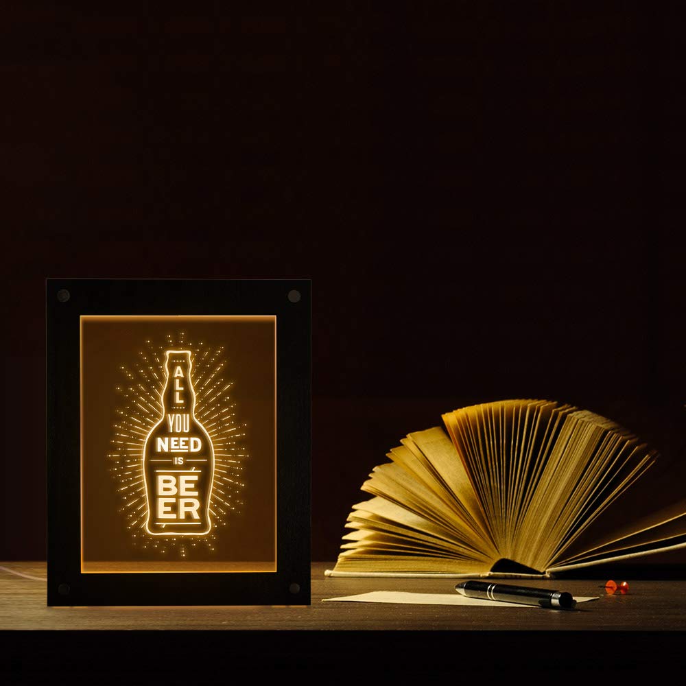 Geeky Days Beer Bottle LED Night Light - USB Powered Acrylic Table Lamp for Man Cave, Bar & Pub Decor - Perfect for Parties, Home Office & Gift Giving