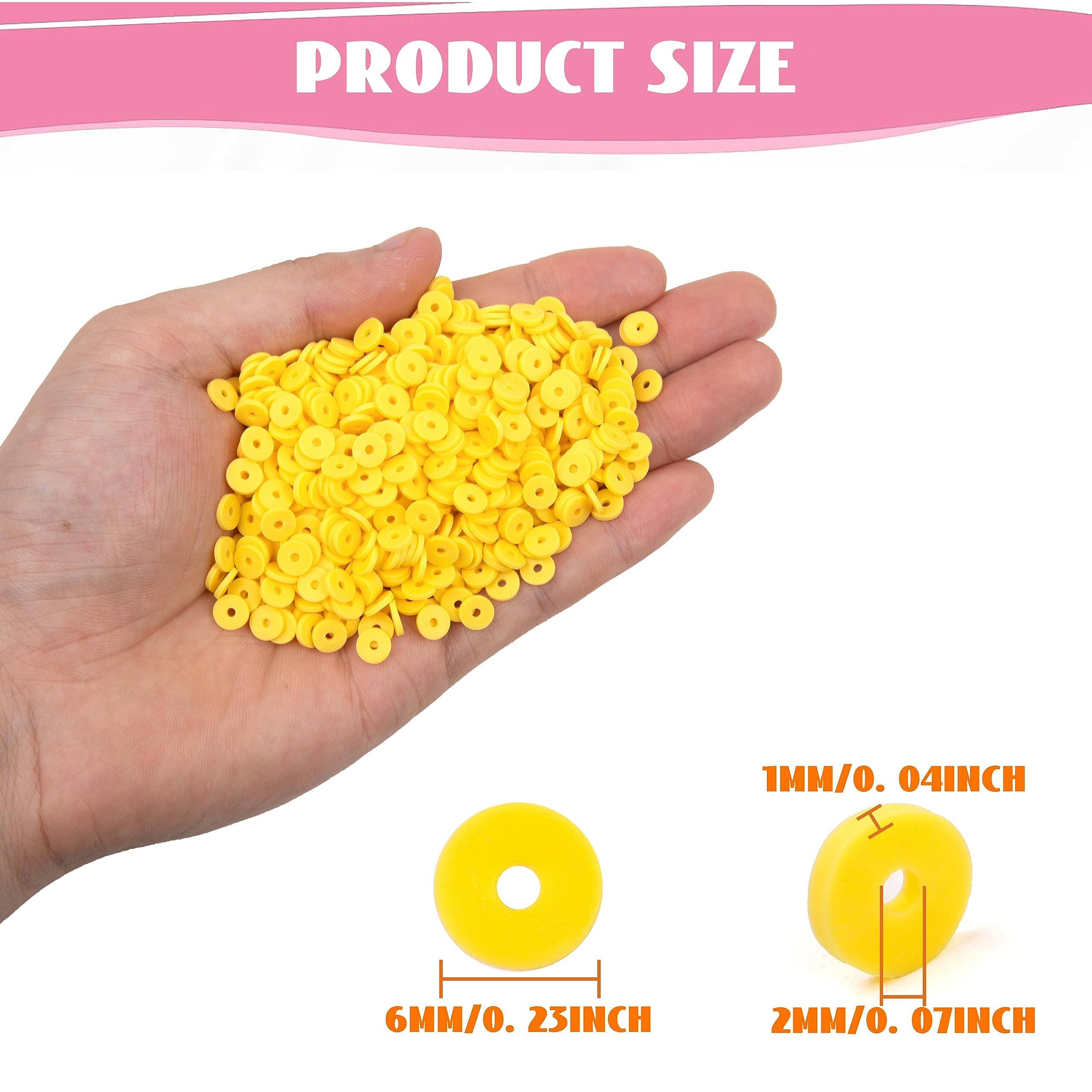 2000Pcs White Polymer Clay Beads - 6mm Round Flat Spacer Heishi Beads for DIY Jewelry Making, Bracelets, Necklaces & Earrings - Perfect for Adults Crafting & Vinyl Bead Accessories (Yellow) - Great for Handmade Gifts, Boho Style & Fashion Jewelry Designs