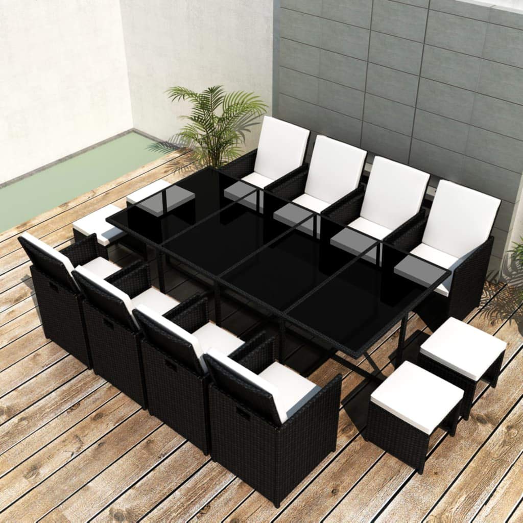 13-Piece Outdoor Dining Set with Large Rectangle Glass Table & Rattan Chairs - Steel Frame Patio Furniture for Backyard, Garden, Poolside or Deck - Perfect for Al Fresco Dining and Outdoor Entertaining