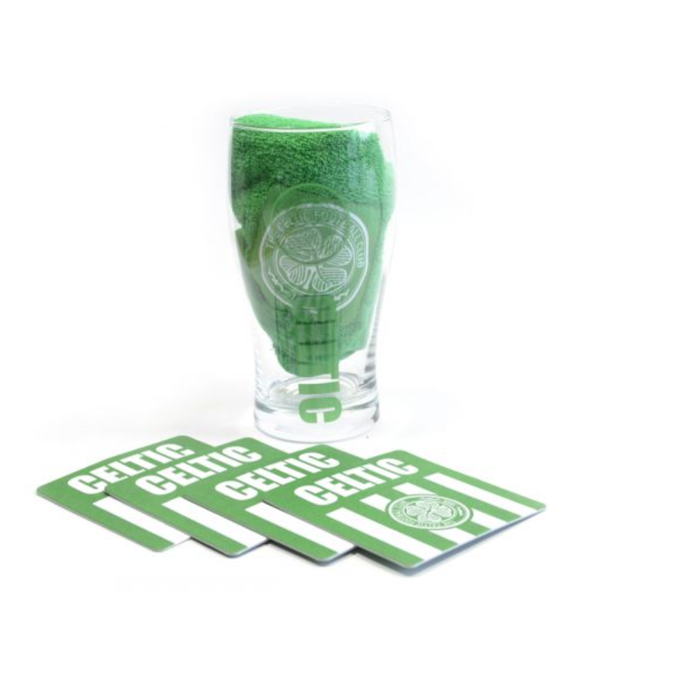 Celtic Official Crest Mini Bar Set - 4-Piece Whiskey Glass Set with Stand - Perfect for Home Bar, Gifts & Celtic Fans