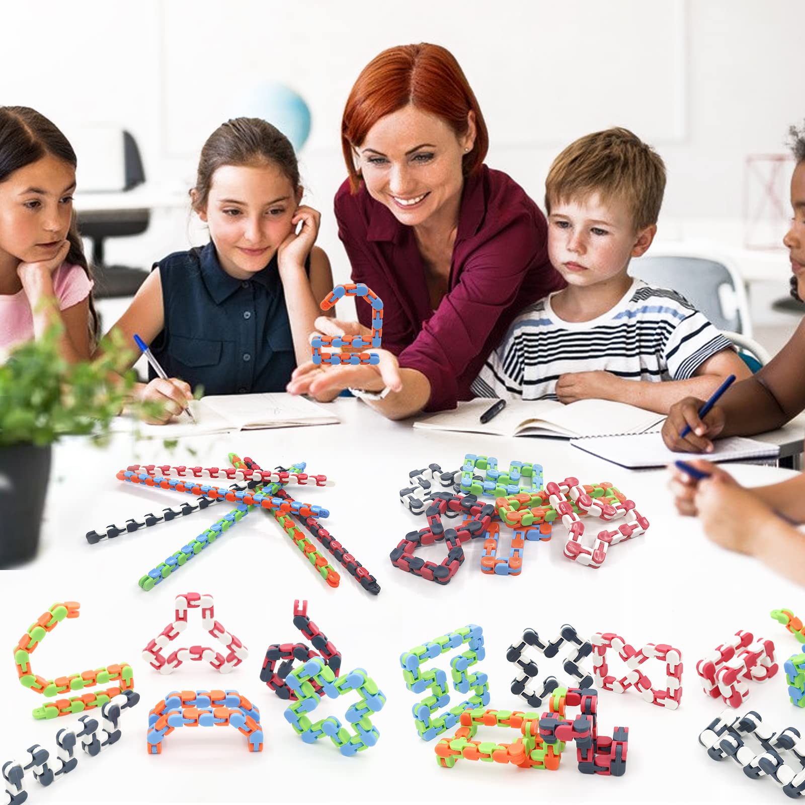 30 Pack Wacky Tracks Snap and Click Fidget Toys - 24 Links Sensory Snake Puzzle for Stress Relief & Anxiety, Party Favors, Classroom Rewards, ADHD Focus Tools - Perfect for Kids, Teens & Adults
